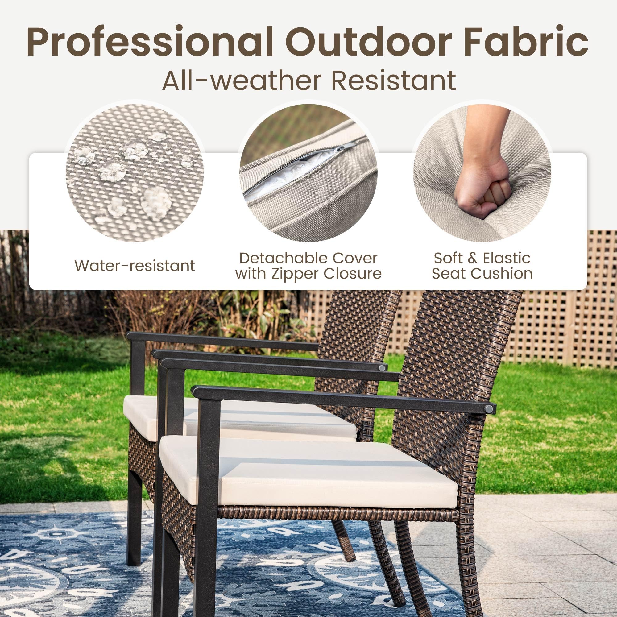 PHI VILLA 6-Piece Outdoor Wicker Chair Set - Durable Rattan Covered Metal Armchairs with Removable Cushions - Heavy Duty Patio Furniture for Deck, Porch, Yard & Garden - Perfect for Backyard BBQs, Poolside Relaxation & Outdoor Dining