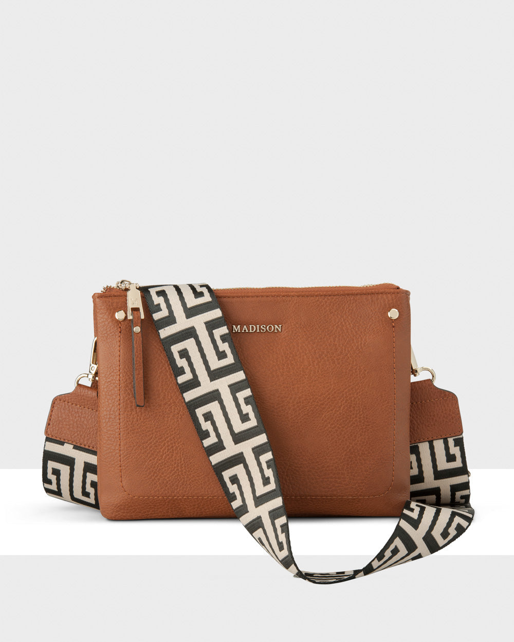 Charlotte Double Zip Crossbody Bag with Adjustable Graphic Strap - Stylish Hands-Free Purse for Women, Perfect for Travel, Shopping & Everyday Use