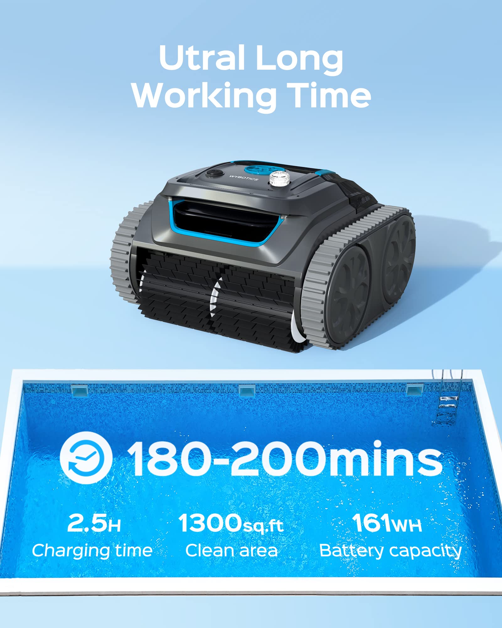 2024 WYBOT S1 Premium Cordless Robotic Pool Cleaner - Smart Mapping, Powerful Suction, 180min Runtime, Fast Charging | Automatic Wall Climbing Vacuum for Inground Pools | Ideal for Weekly Maintenance & Large Pool Cleaning