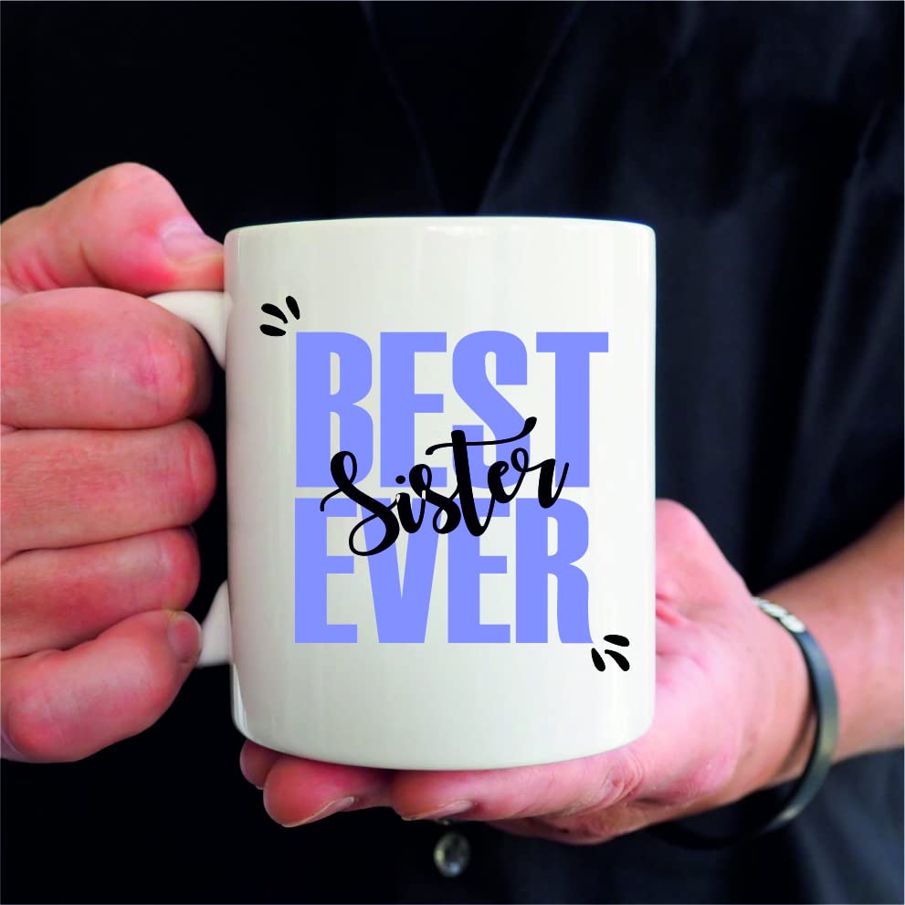 PICRAZEE Best Sister Ever Gift - Ceramic Coffee Mug with Wooden Key Ring - Birthday Present for Sister - Perfect for Coffee Lovers & Heartwarming Surprises