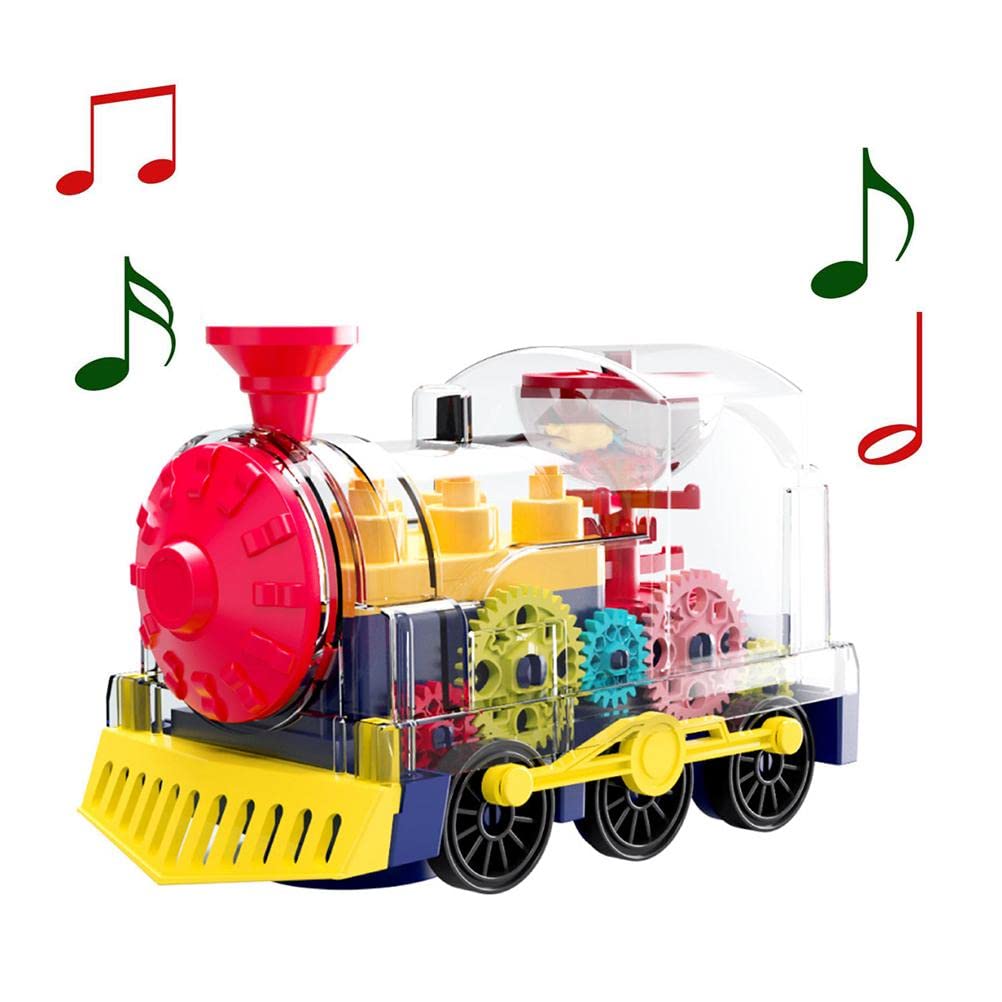 Elolicu Electric Gear Train Toy Set - Battery Powered Locomotive with Music & Rotating Lights | STEM Learning Toy for Toddlers | Perfect Christmas & Birthday Gift for Kids | Fun Interactive Play for Home, Classroom & Daycare Activities