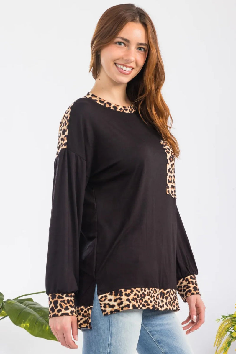 Celeste Women's Full Size Leopard Print Round Neck Dropped Shoulder T-Shirt - Casual Loose Fit Tee for Everyday Wear, Street Style & Weekend Outings