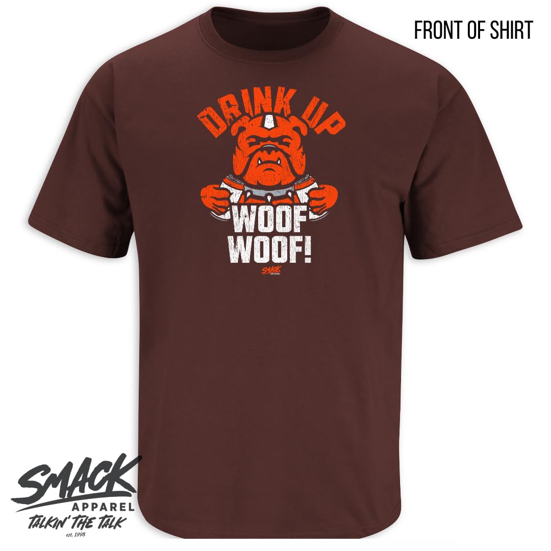 Cleveland Browns Football Fan T-Shirt - Drink Up Woof Woof! Brown NFL Apparel for Men & Women (S-5XL) - Perfect for Game Day, Tailgating & Football Parties