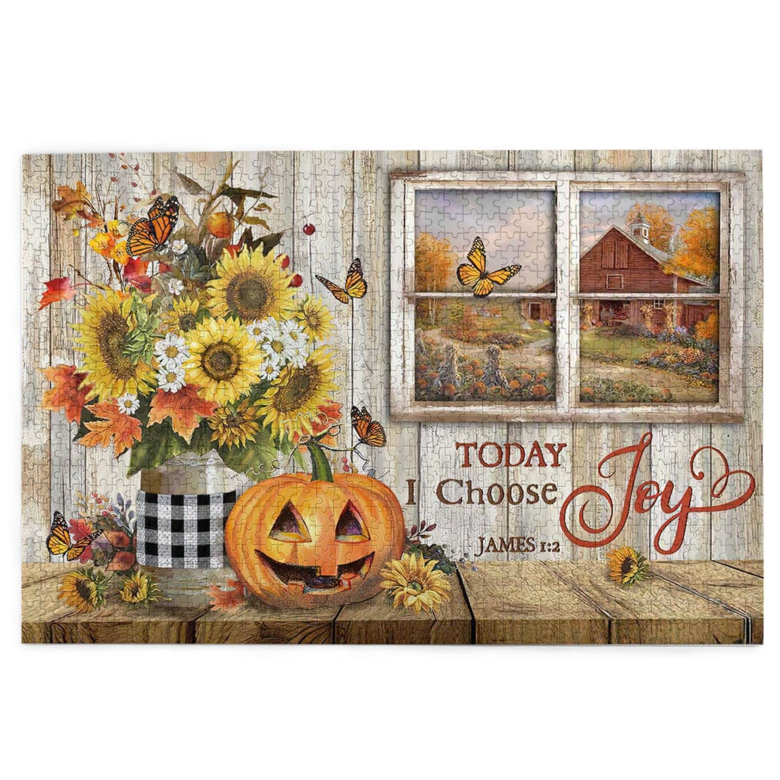 1000 Piece Wooden Jigsaw Puzzle for Adults & Teens - Inspirational Bible Quotes with Halloween, Church & Butterfly Designs - Family Game Night, Home Decor & Relaxation Activity