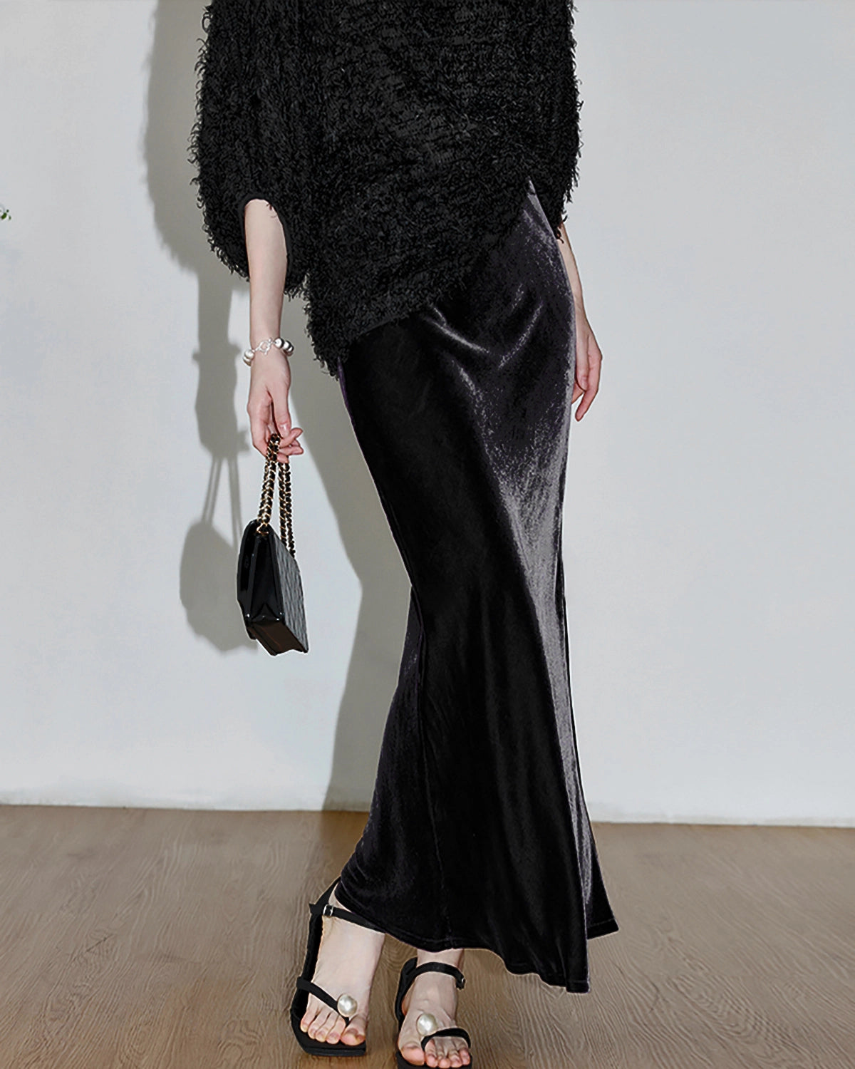Luxury Silk Velvet Maxi Skirt with High Side Slit - Elegant Evening Dress for Women | Perfect for Parties, Weddings & Special Occasions