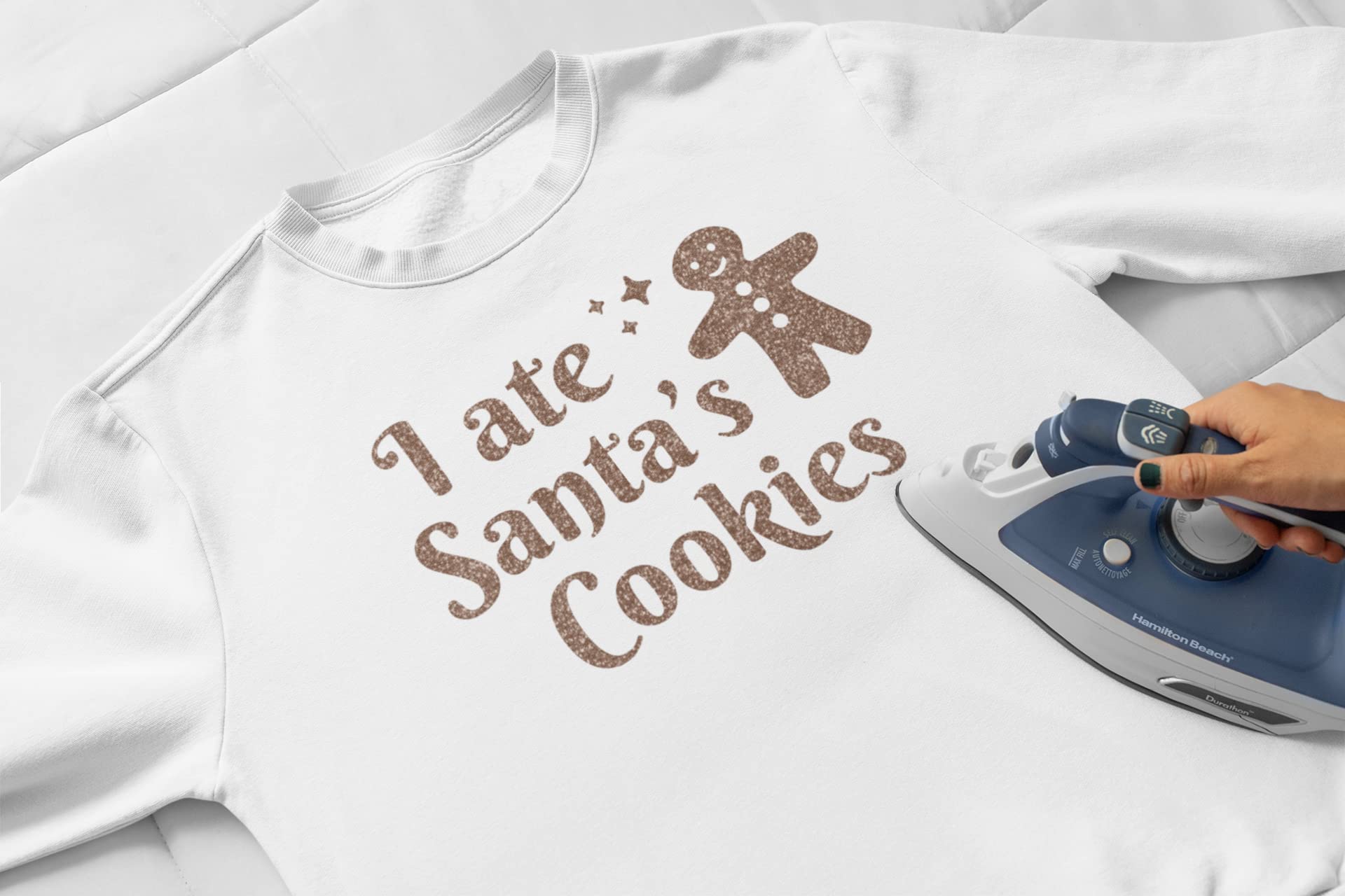 I Ate Santa's Cookies Iron On Decal - Christmas Pajamas & T-Shirt Transfer - Black Glitter Design for Holiday DIY & Festive Outfits