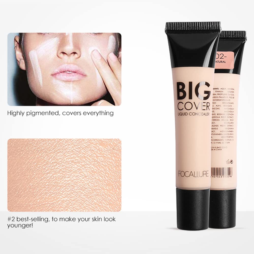 FOCALLURE Full Coverage Liquid Concealer - Oil Control Face Makeup, Long Lasting & Non-Cracking Concealer for Dark Circles & Blemishes (Warm Ivory) | Perfect for Daily Wear, Photo Shoots & Special Occasions