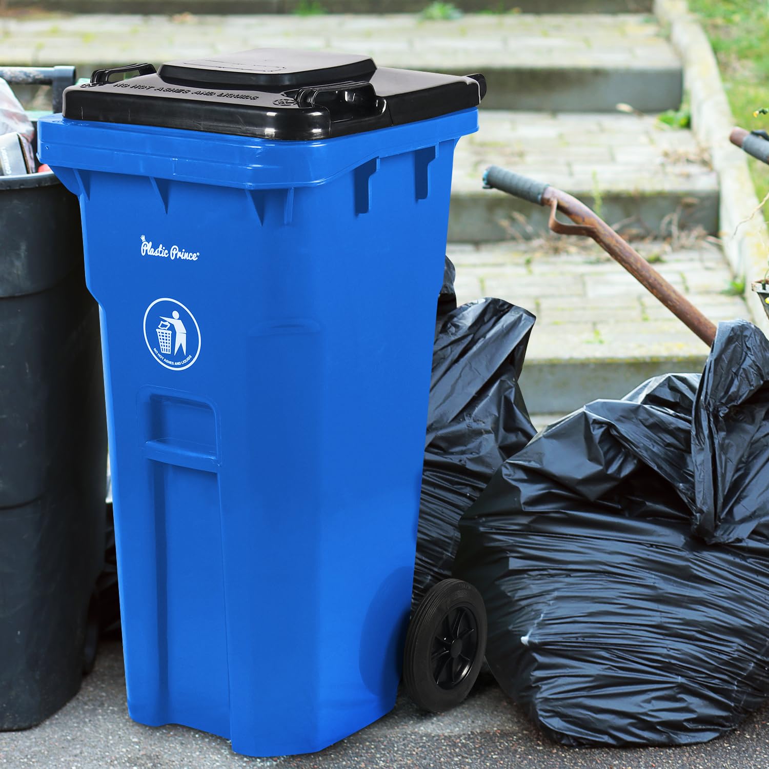 32 Gallon Heavy-Duty Rollout Trash Can with Lid - Commercial Grade Wheeled Outdoor Garbage Bin in Blue - Perfect for Restaurants, Parks, and Commercial Waste Disposal