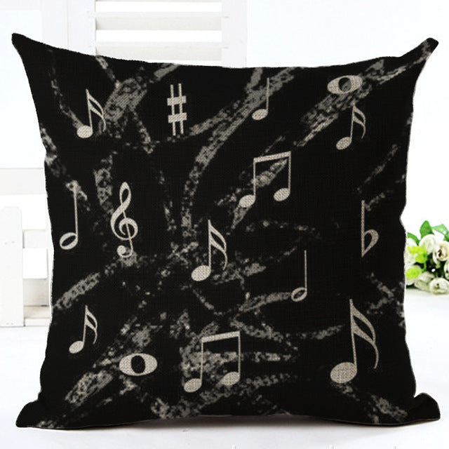 Music Note Printed Cotton Linen Decorative Pillow Cover 45x45cm - Bohemian Style Throw Pillow Case for Sofa, Bed, Couch - Home Decor & Gift Idea