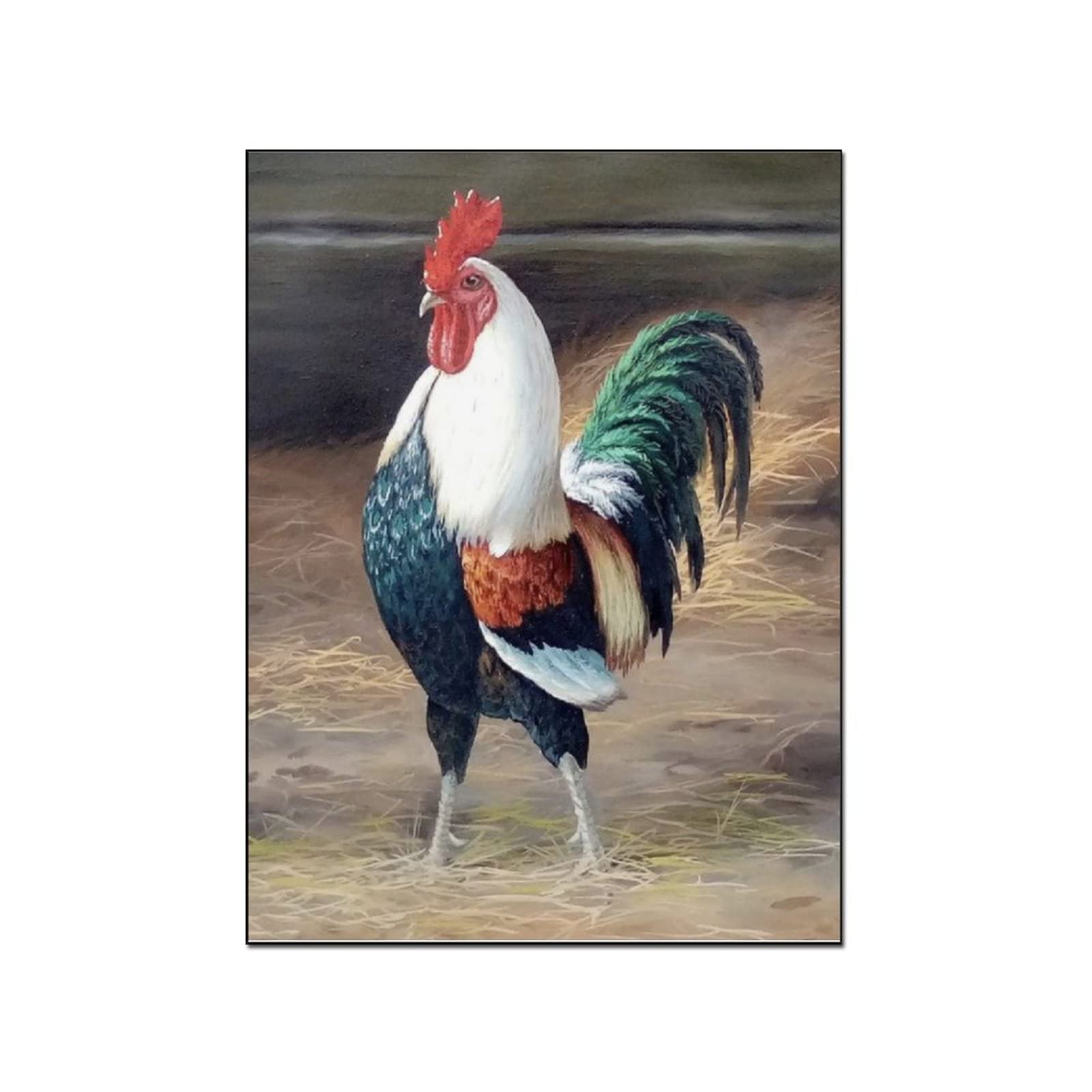 Exotic Rooster Wall Art Painting - 24x32 Inch (60x80cm) Canvas Print for Living Room & Bedroom Decor - Perfect for Farmhouse, Country Style or Kitchen Wall Decor