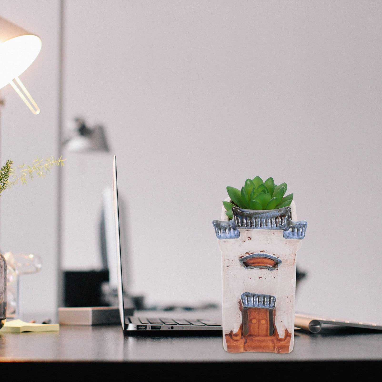 Cute Chinese Style Ceramic Flower Pot - Mini House Shaped Planter for Desktop, Small Plants, Succulents & Pen Holder | Perfect for Home Decor, Office Desk, Wedding Centerpiece & Gift Idea