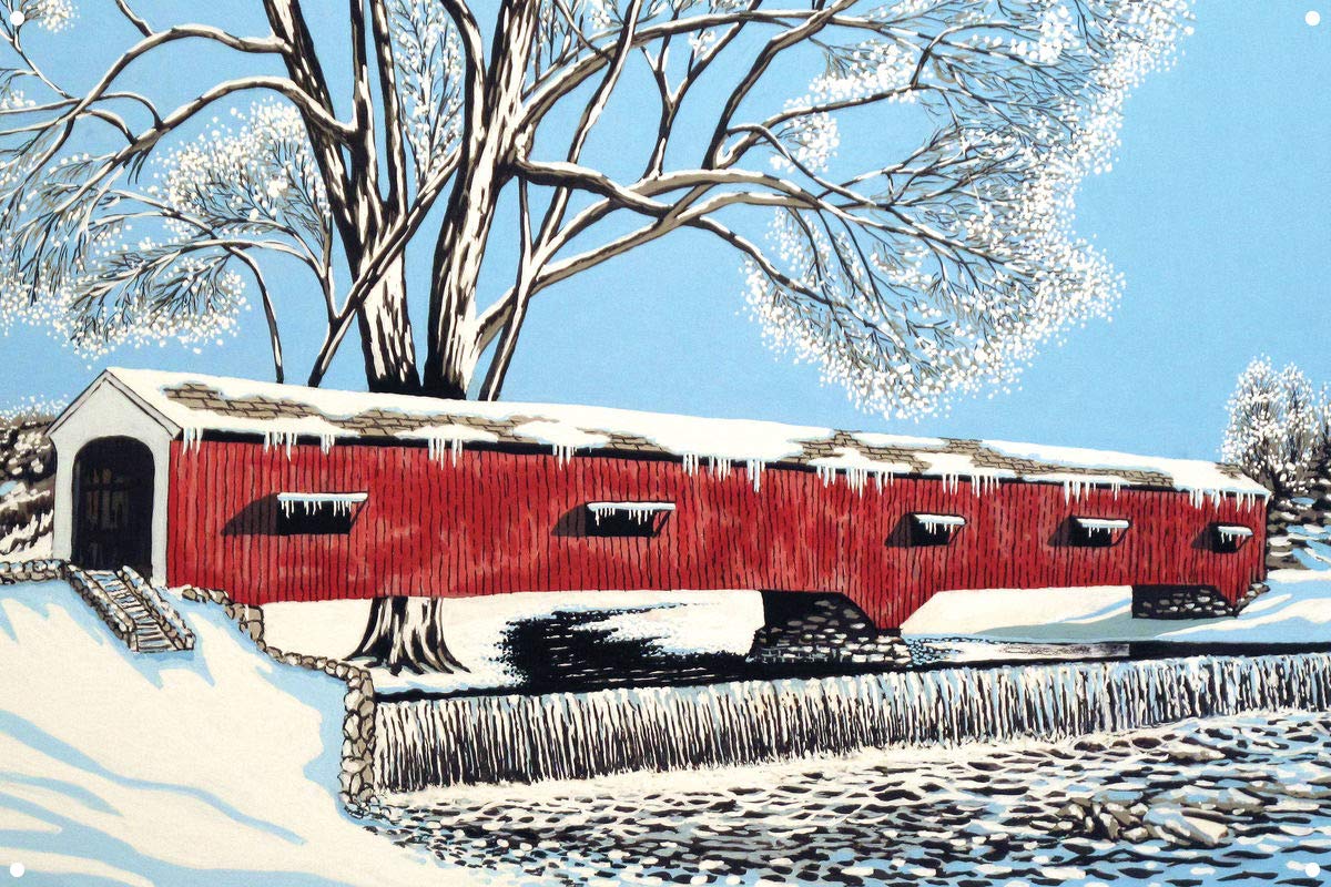 Winter Metal Art Print - Blankets of Winter Watercolor by Artist David Linton - 11.5 x 17.5 Inches - Wall Decor for Living Room, Bedroom & Office