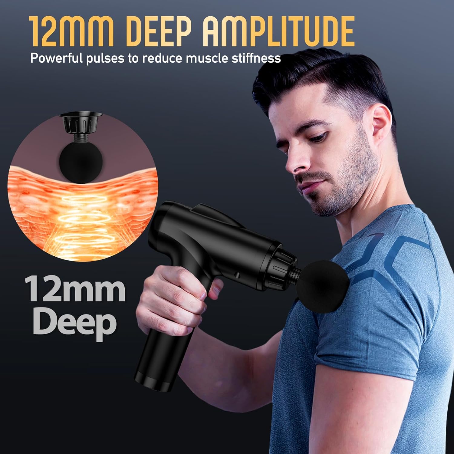 Mitimi Deep Tissue Massage Gun - Electric Percussion Muscle Massager with 9 Attachments & 30 Speed Levels for Pain Relief - Perfect for Athletes, Gym Recovery & Home Use