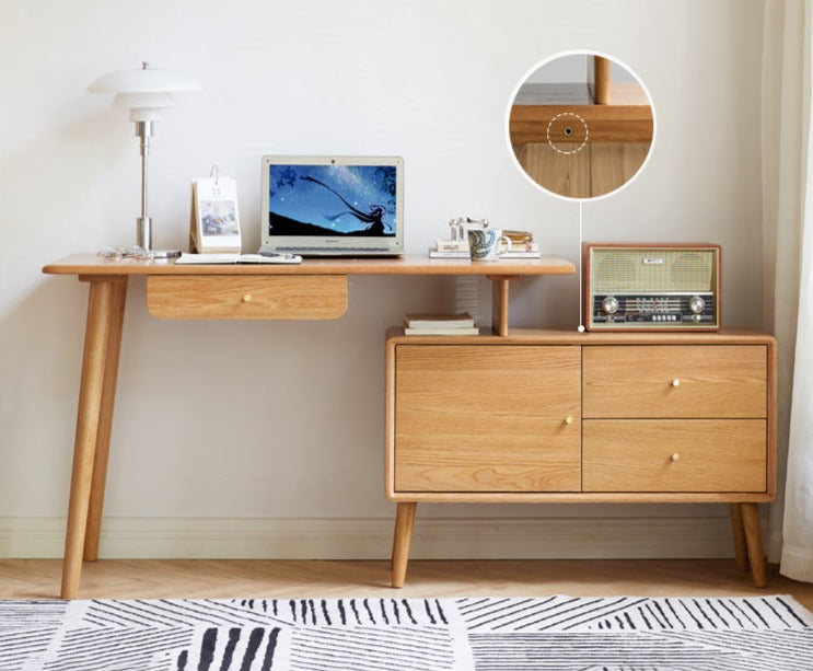 Solid Oak Wood Adjustable Height Office Desk - Extendable Workstation for Home & Business Use