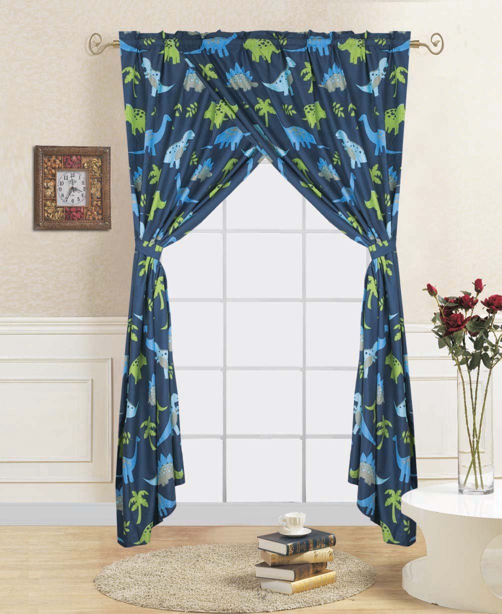 Dinosaur Blue Print Bedding Set - Full/Twin Comforter & Curtains for Kids Room Decor