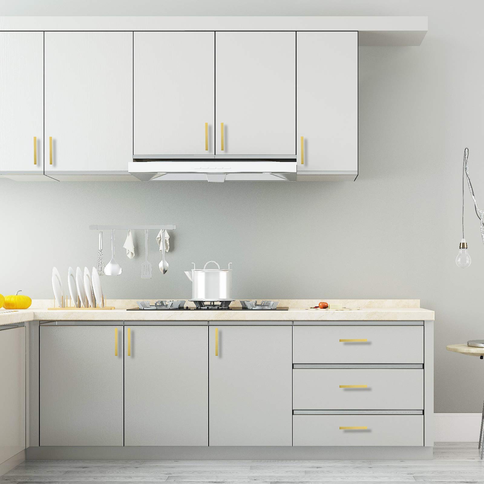 Goldenwarm 10-Pack Brushed Brass Cabinet Pulls - Modern Square Knobs for Kitchen & Bathroom
