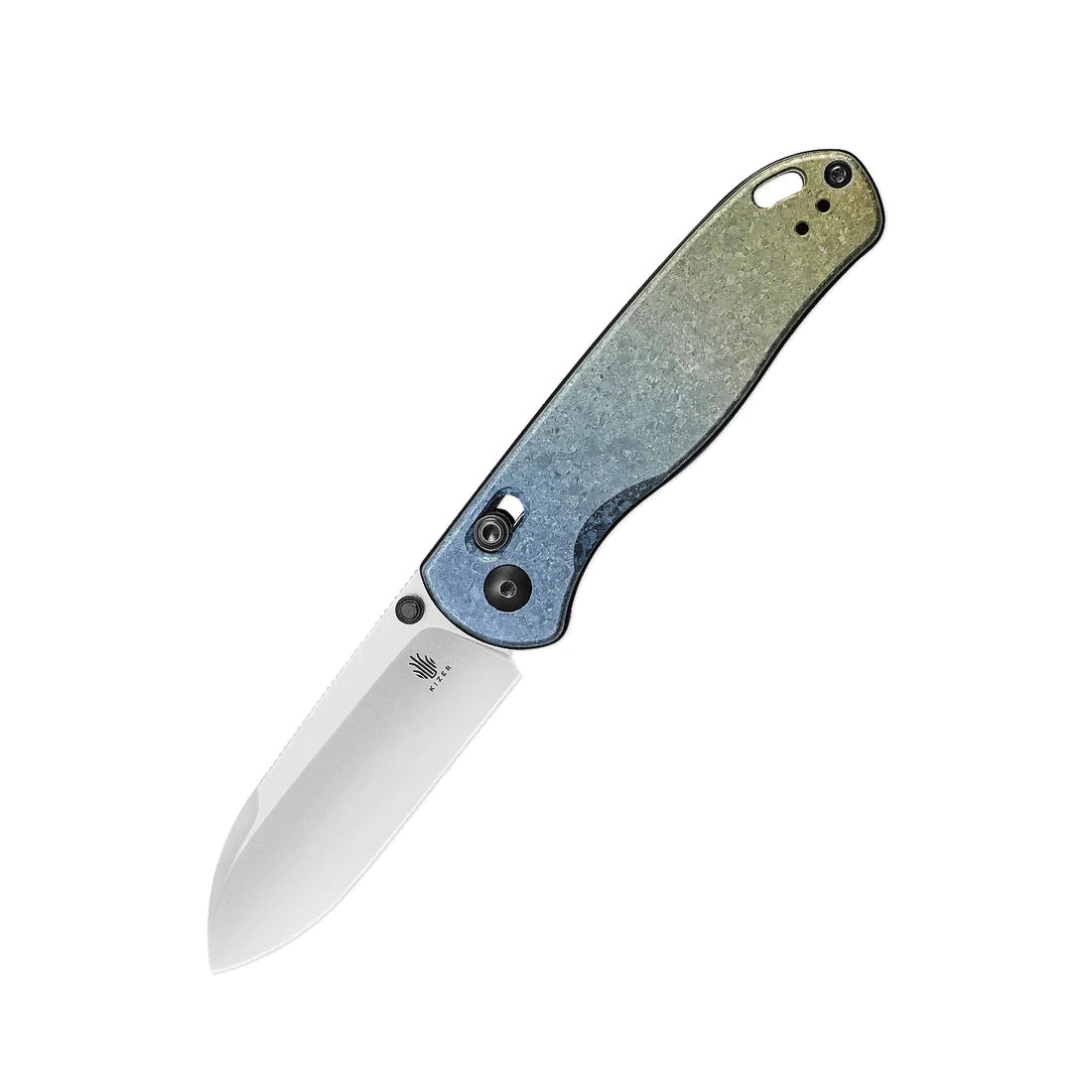Kizer Ki3619A3 AZO Drop Bear Folding Knife - LC200N Stonewashed Drop Point Blade & Gradient Titanium Handles - EDC Pocket Knife for Outdoor Camping, Hiking and Survival Gear
