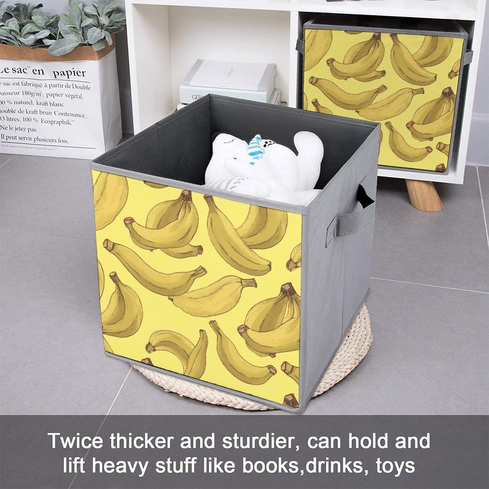 6-Piece Collapsible Storage Bins with Banana Print - Foldable Organizing Baskets with Handles for Home, Kitchen, Bathroom & Office - Space Saving Storage Containers for Shelves, Cabinets & Closet Organization