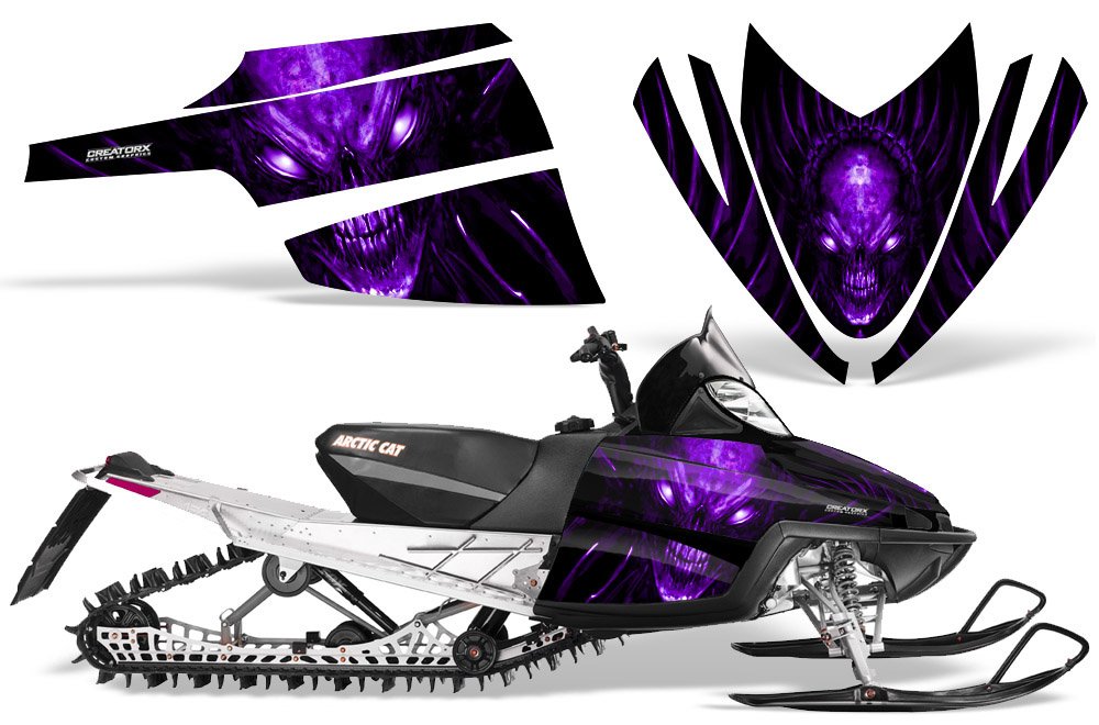 Arctic Cat M Crossfire Snowmobile Graphics Kit - Skull Chief Purple Decals & Stickers for Full Body Wrap | High-Quality Vinyl Sled Decoration for Trail Riding & Winter Sports