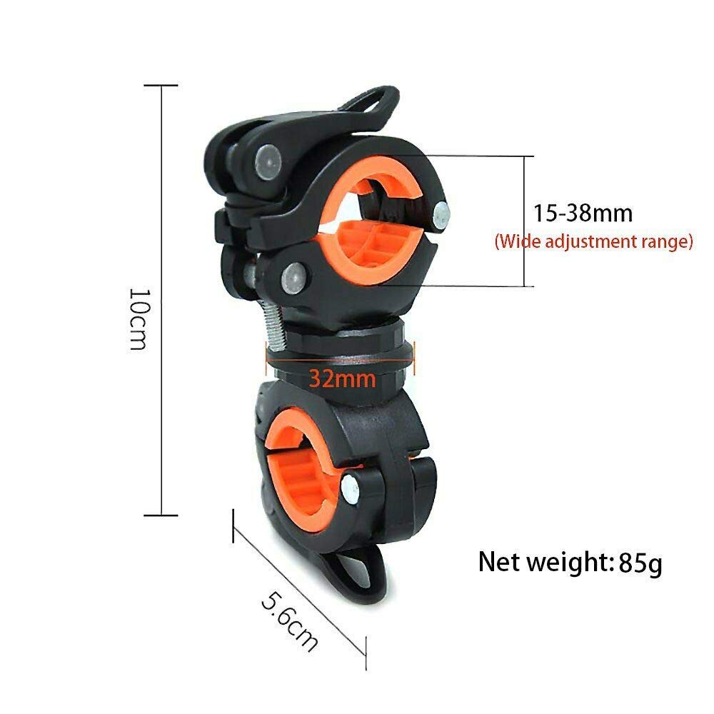 360° Rotating Bike Headlight Mount - Adjustable Bicycle Flashlight Clamp Holder for Night Cycling Safety | Perfect for Road, Mountain & Commuter Bikes