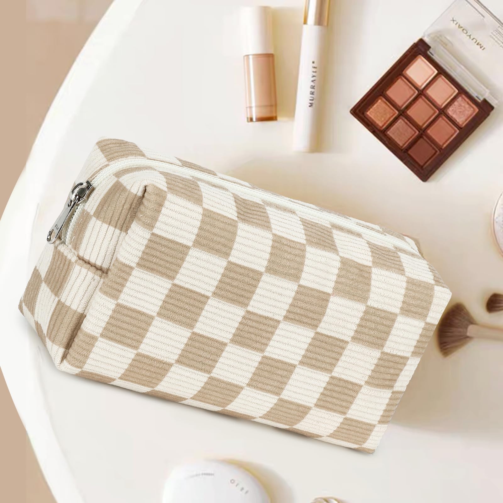 Bluboon 3-Piece Clear Makeup Toiletry Bag Set for Women - Waterproof Travel Cosmetic Organizer with Zipper, Corduroy Checkered Design - Perfect for Airplane Carry-on, Gym Essentials & Vacation Packing Cubes