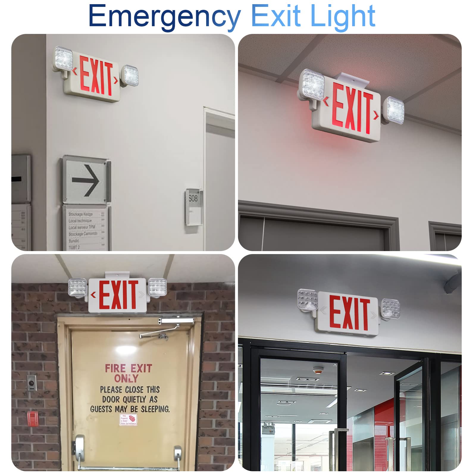 UL 924 Certified LED Emergency Exit Sign with Battery Backup - AC 120/277V Red Exit Light Combo (4 Pack) for Commercial Buildings, Offices & Warehouses - Perfect for Power Outages & Emergency Evacuations