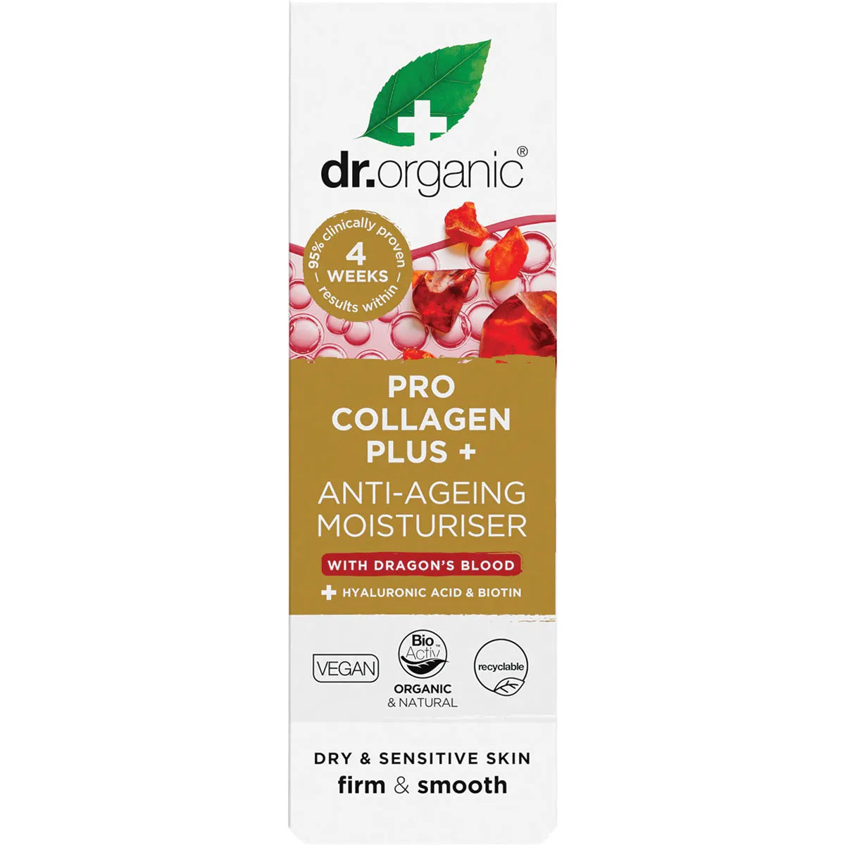 Dr Organic Pro Collagen Plus+ Anti-Aging Face Moisturizer with Dragon's Blood - Hydrating & Firming Cream for Wrinkles & Fine Lines - Day & Night Skincare Routine
