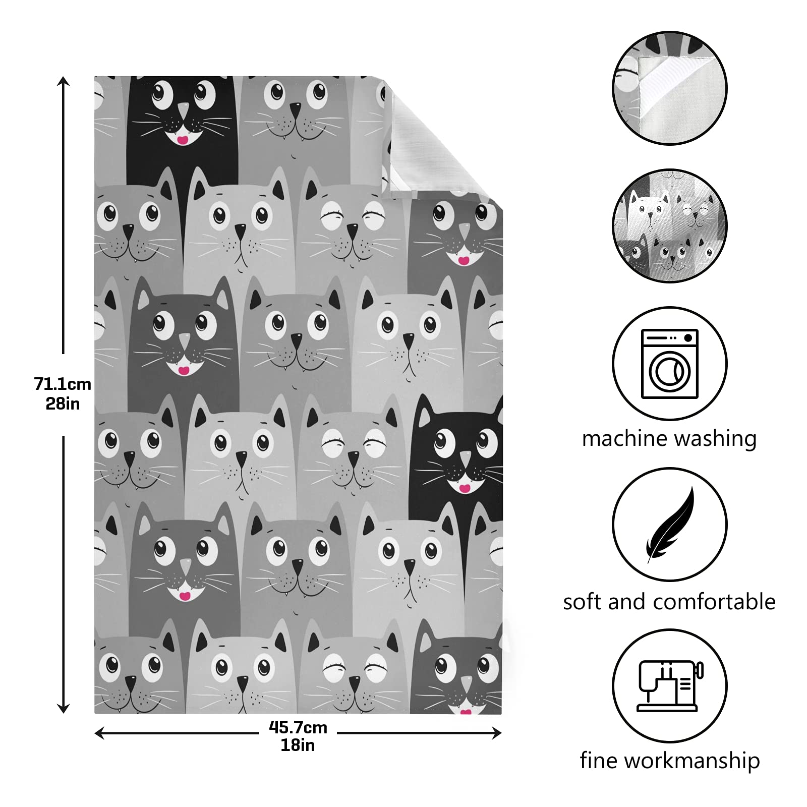 ALAZA Super Soft Cartoon Gray Cat Kitchen Towels - Set of 6 Absorbent 18x28 Inch Dish Towels & Dishcloths for Bar, Tea, Cooking & Cleaning