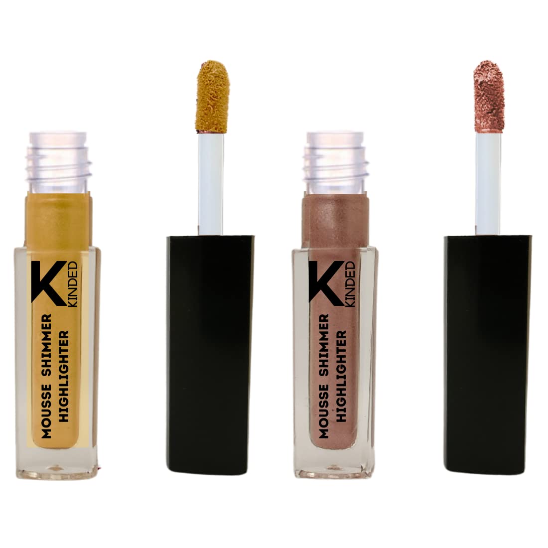 KINDED Liquid Highlighter & Illuminator - Shimmer Mousse for Face, Eyes & Cheeks | Chrome Metallic Bronzer, Blush & Eyeshadow | Creamy Finish in Golden Glaze & Rose Gold (3ml Each) - Perfect for Party, Wedding & Everyday Glow Makeup