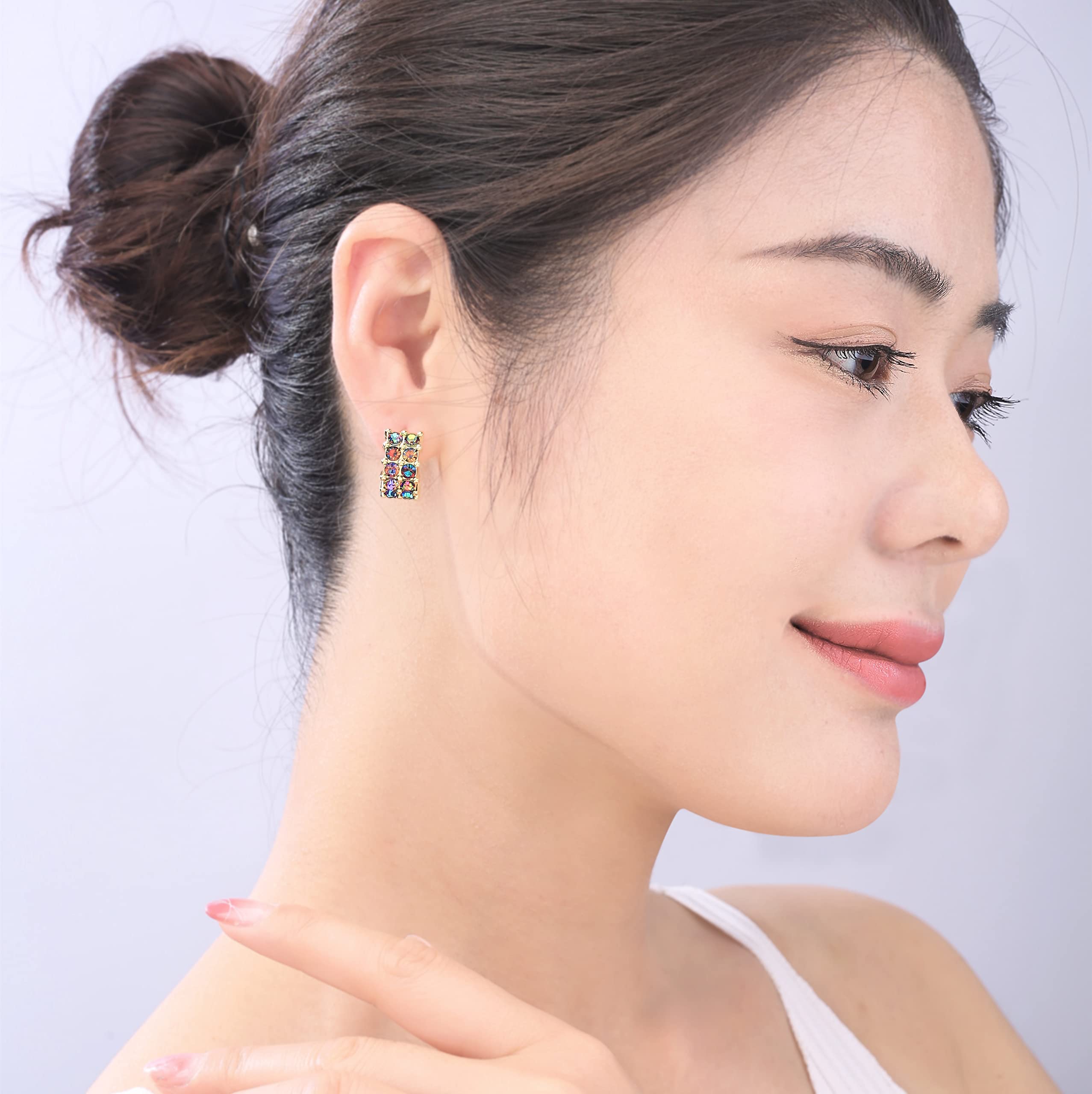 Hypoallergenic Gold Hoop Earrings with Simulated Turquoise & Rhinestones - Boho Beaded Huggie Earrings for Women & Girls | Perfect for Everyday Wear, Gifts & Boho Fashion