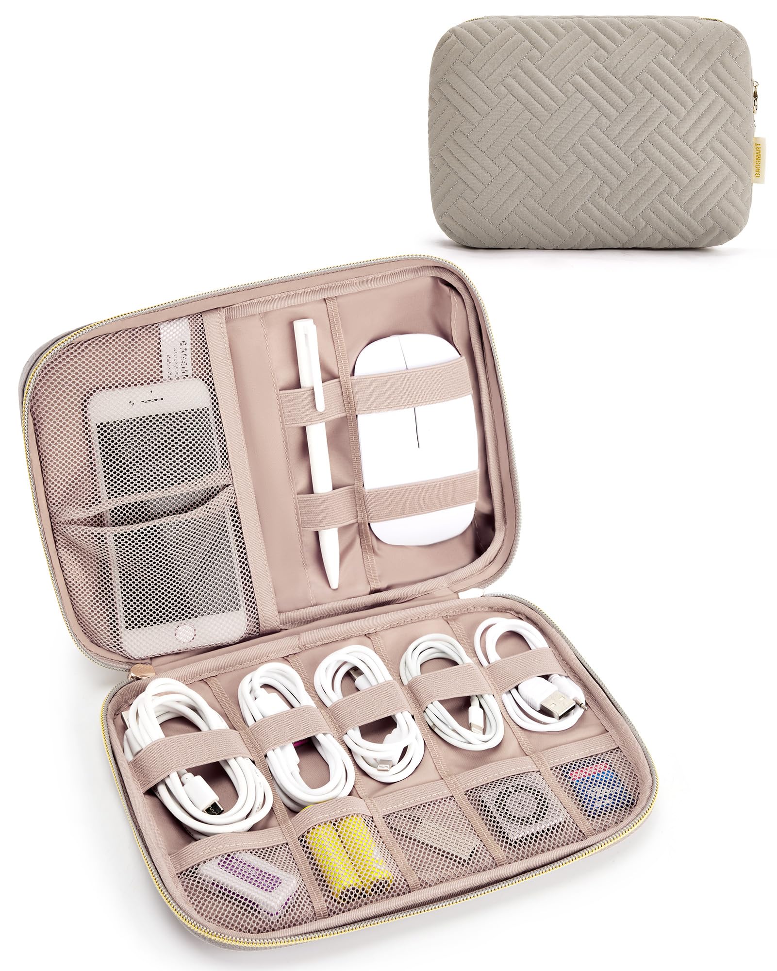 BAGSMART Electronics Organizer Travel Case - Waterproof Cable & SD Card Storage Bag, Phone Accessories Organizer for Women & Men - Perfect for Travel, Office & Daily Use (Warm Grey)