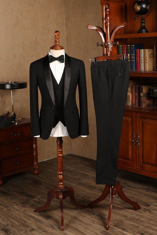 Custom Black 3-Piece Wedding Suit for Grooms | Premium Tailored Tuxedo Set | Perfect for Ceremonies, Receptions & Formal Events