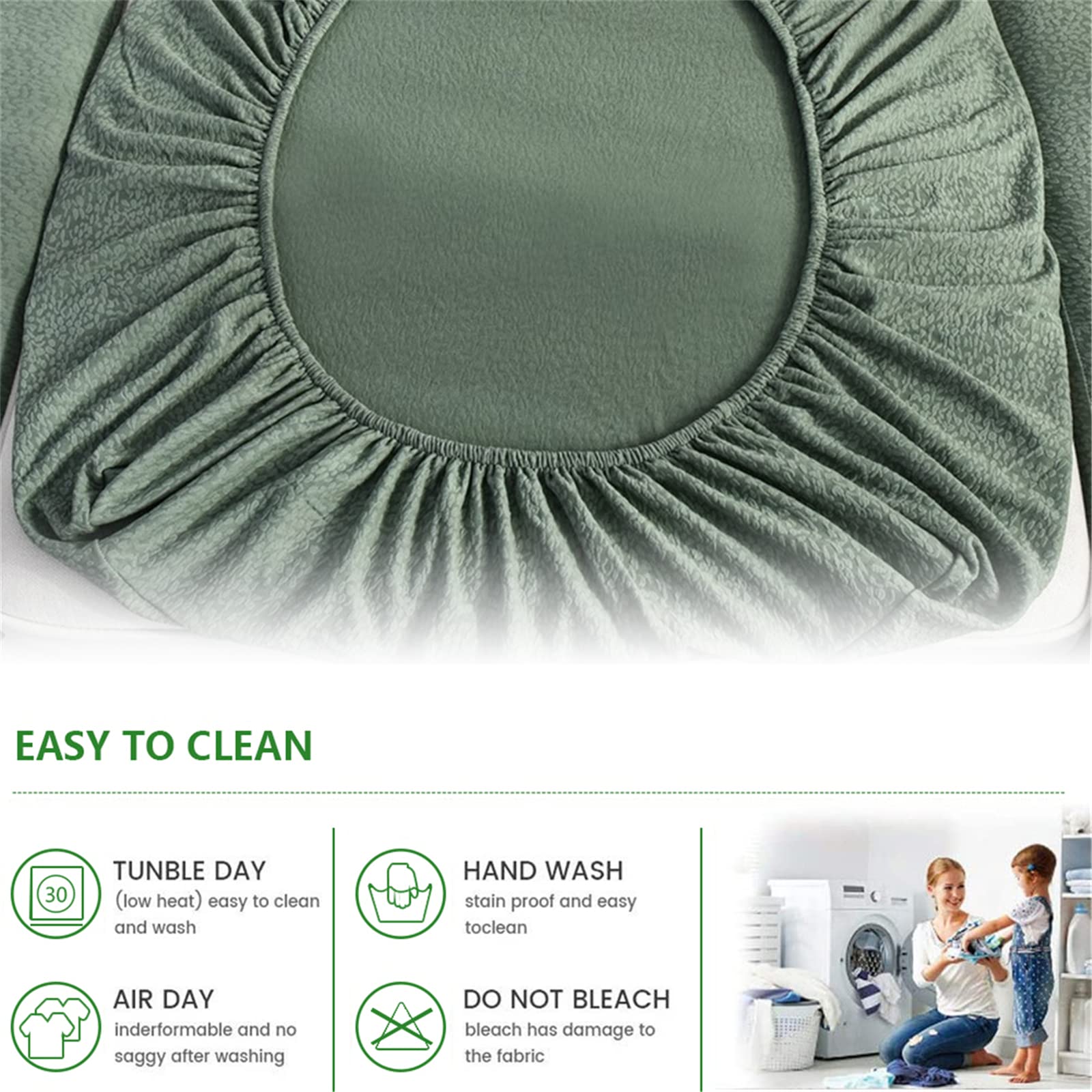 Stretch Waterproof Sofa Cushion Cover - High Elastic Fabric Slipcover for Couches & Chairs, Light Green Chaise Seat - Perfect for Pets, Kids & Everyday Use
