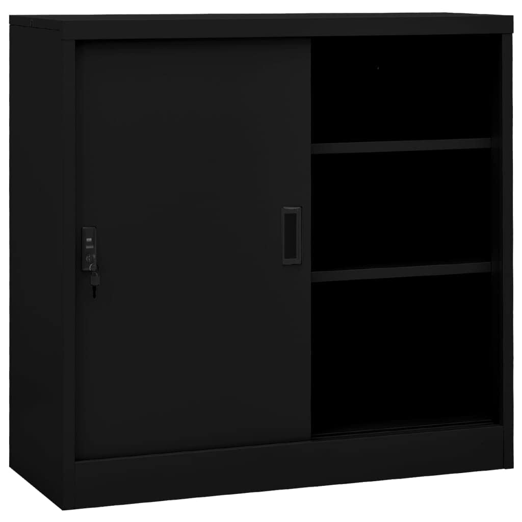 Black Steel Freestanding Metal File Cabinet with Sliding Door - 35.4