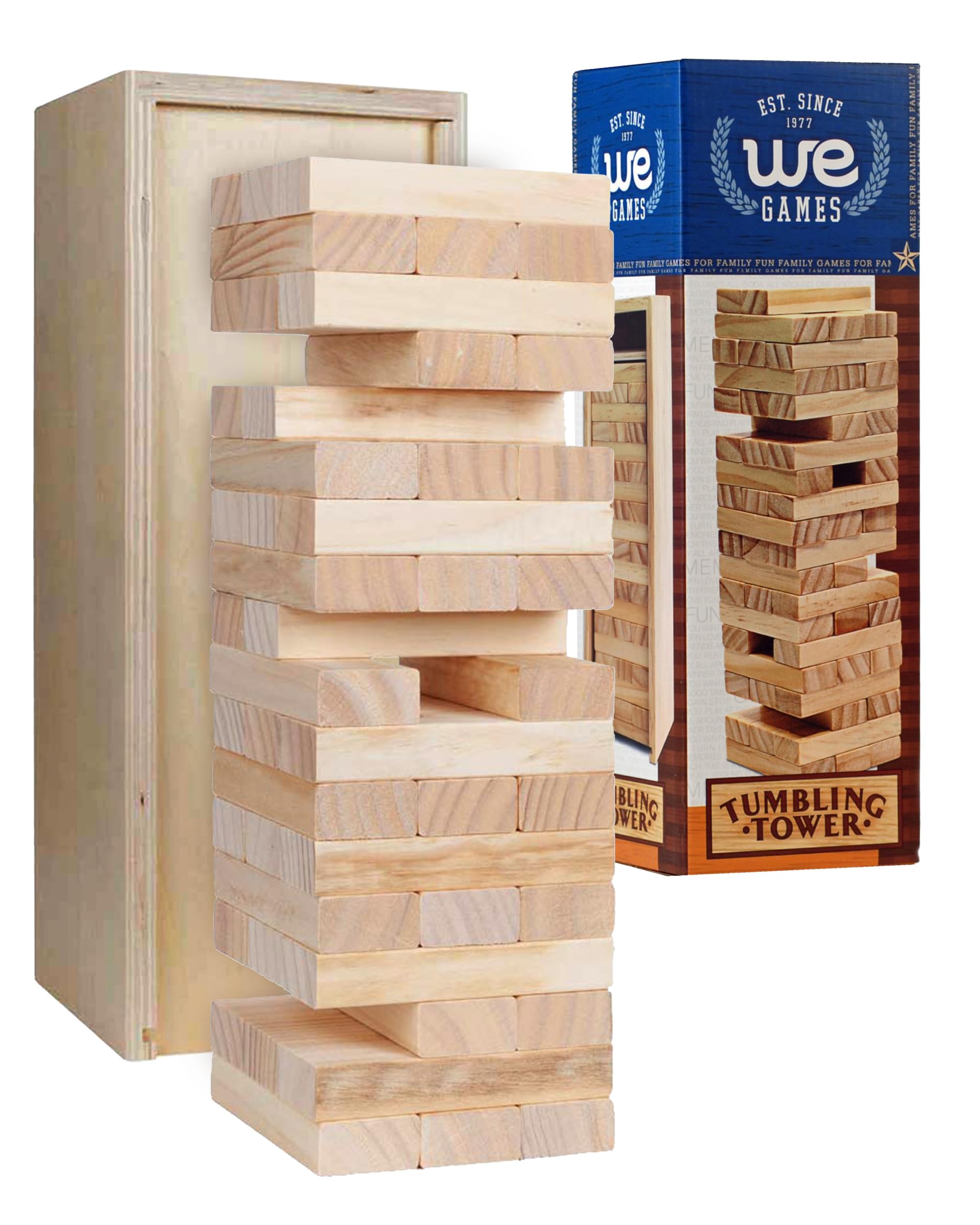 WE Games Wooden Block Stacking Party Game for Adults - Fun Tumble Tower Wedding Guest Book Alternative - Tabletop Games with Storage Case (12 inches) - Perfect for Parties, Weddings & Family Game Nights