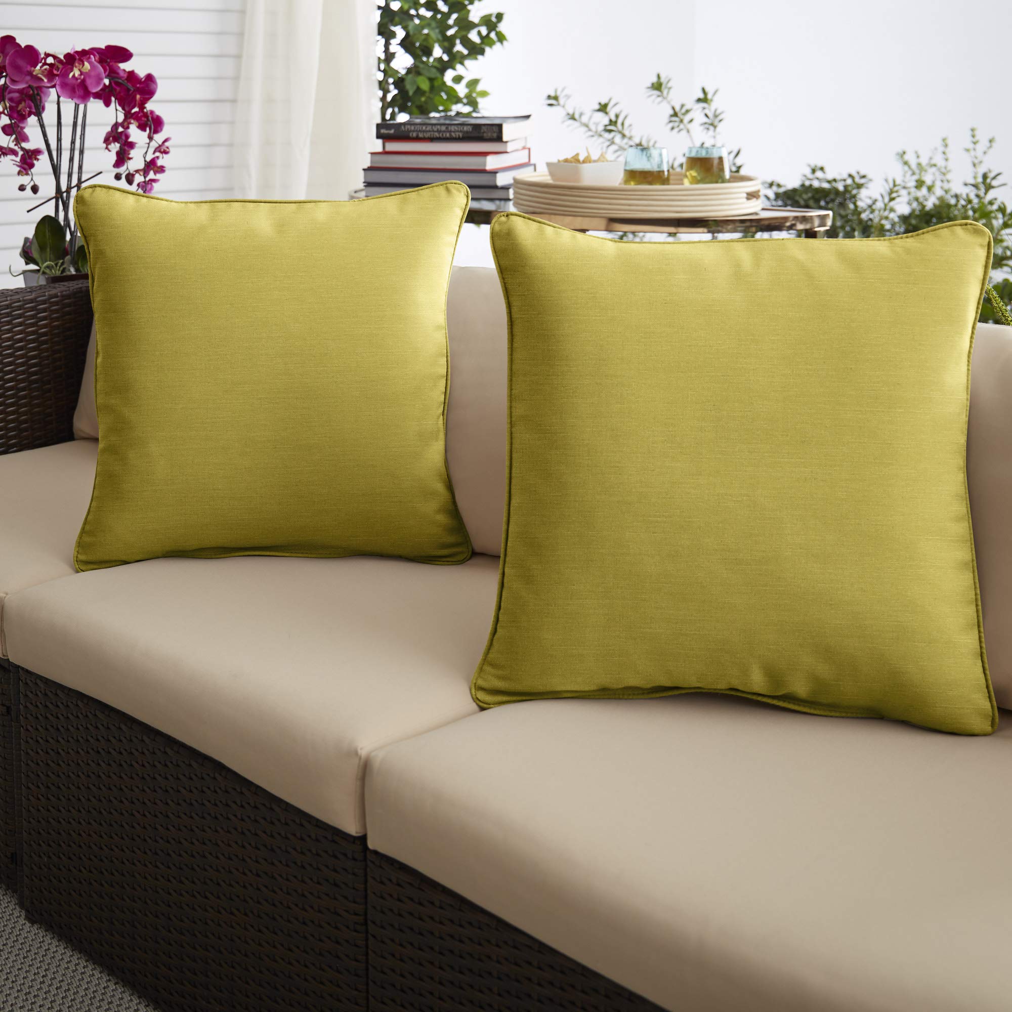 2 Pack Citrus Yellow Outdoor Throw Pillows 18 Inch - Waterproof & UV Resistant for Patio, Poolside, Garden & Porch Decor