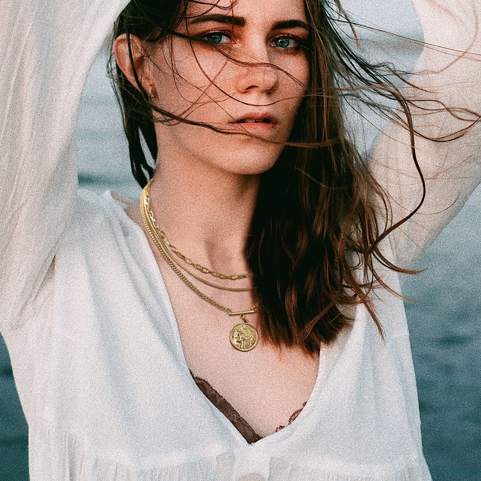 Layered Gold Necklace for Women - Dainty Snake & Coin Pendant Jewelry Set, Elegant Layering Necklace Gift for Her | Perfect for Everyday Wear, Date Nights & Special Occasions