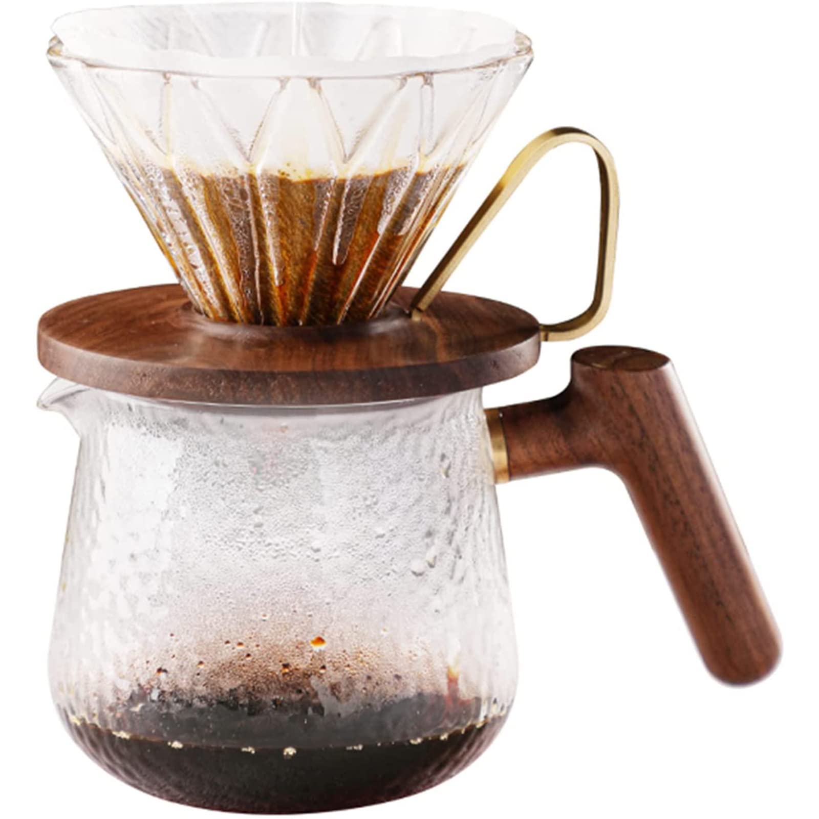 Premium Glass Pour Over Coffee Maker with Wooden Base & Filter Cup - Split Design for Home, Cafe & Restaurant Use - Perfect for Slow Brewing & Specialty Coffee Lovers