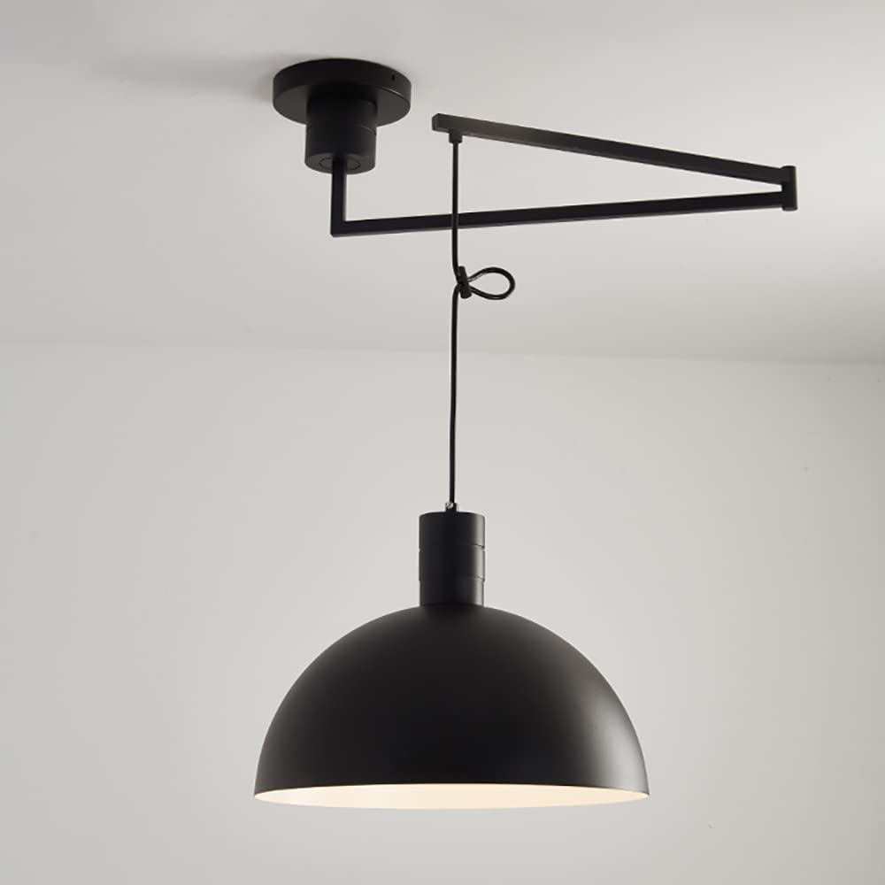Aeyee Industrial Pendant Light Fixture - Adjustable Swing Arm Hanging Light with Dome Shade for Dining Room, Living Room, Kitchen & Bar - Black Modern Ceiling Lamp for Home Decor & Commercial Spaces