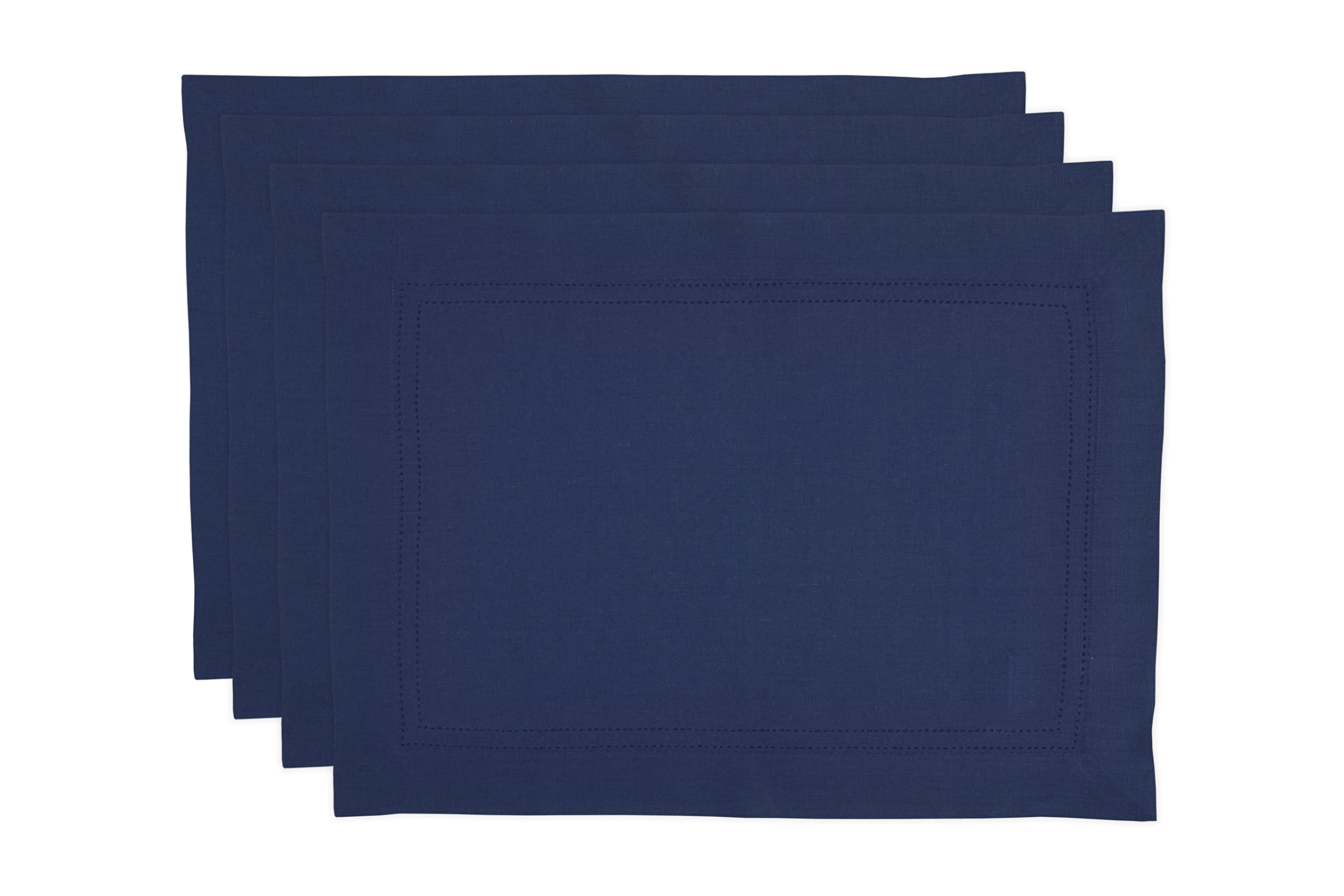 Premium 100% Pure Linen Placemats Set of 4 - 14x19 Inch Indigo Blue Table Mats with Double Hemstitch - Washable Fabric for Dining Table Decor, Spring Entertaining, Easter & Mother's Day Gifts - Elegant Home Linens for Everyday Use & Special Occasions