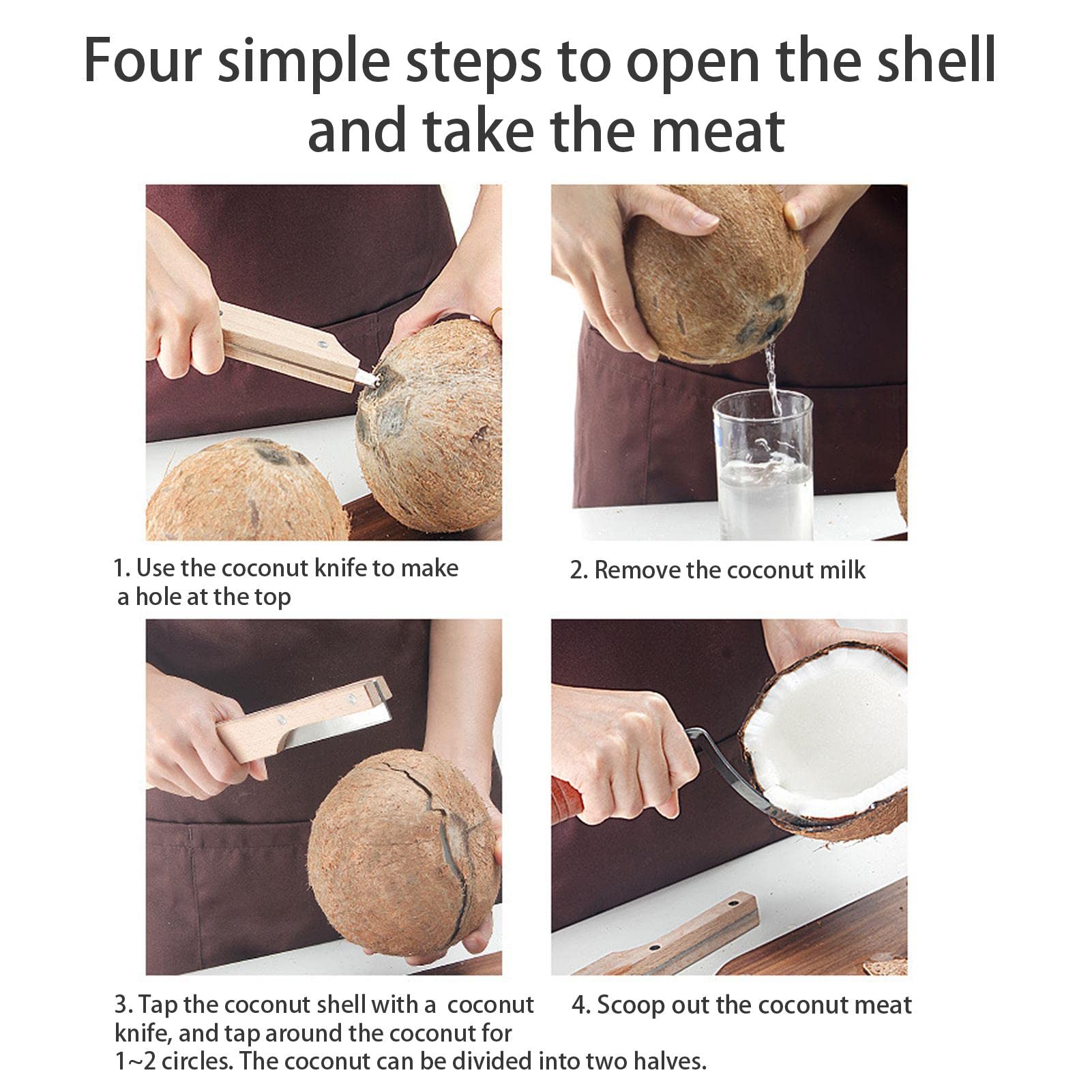 Premium Coconut Breaker Tool - Heavy Duty Fruit Opener with Ergonomic Wooden Handle for Kitchen, Camping & Travel | Easy Coconut Cutter for Young & Mature Coconuts | Perfect Kitchen Gadget for Smoothies, Baking & Tropical Recipes