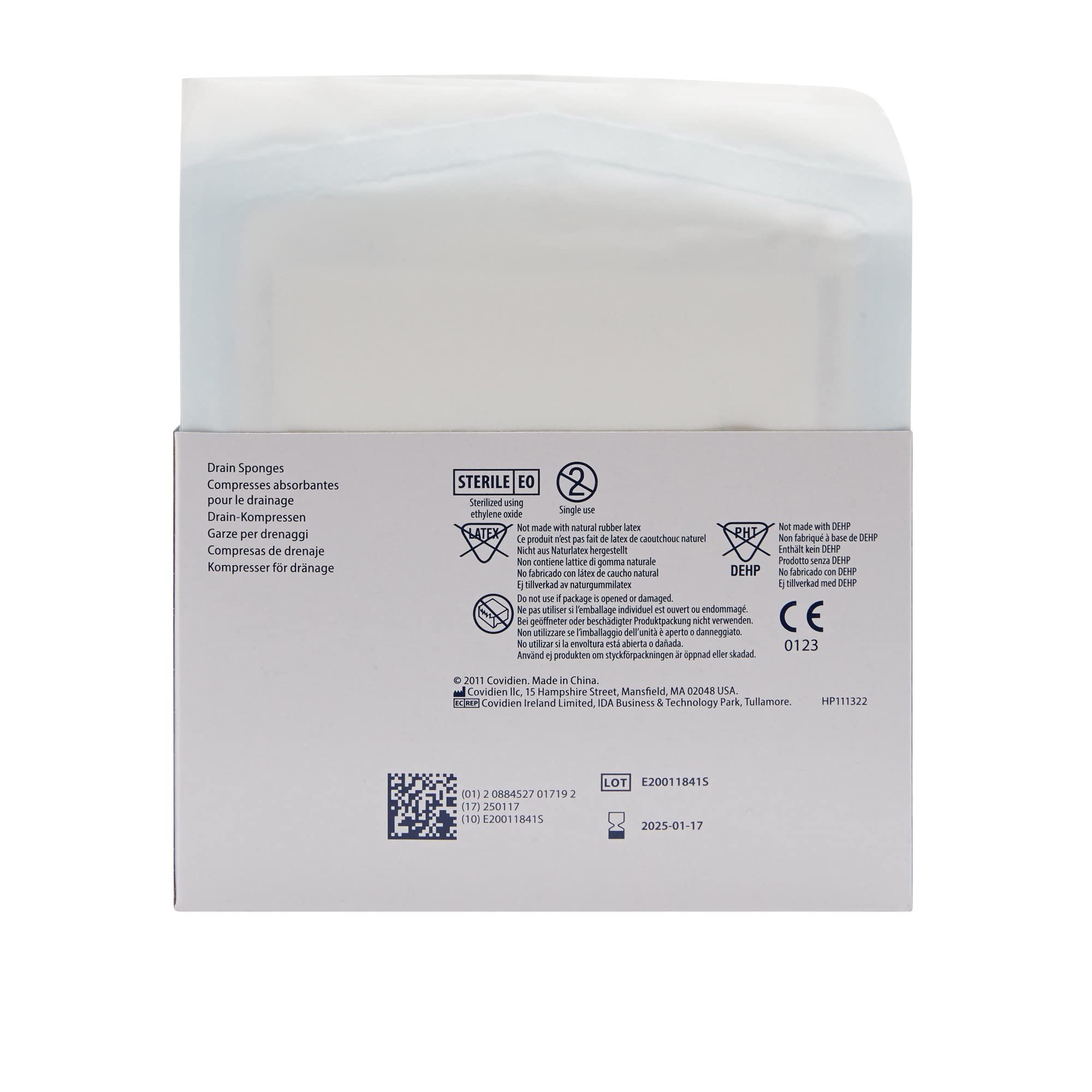 Covidien 6242P Dermacea Sterile Drain Sponge, 4