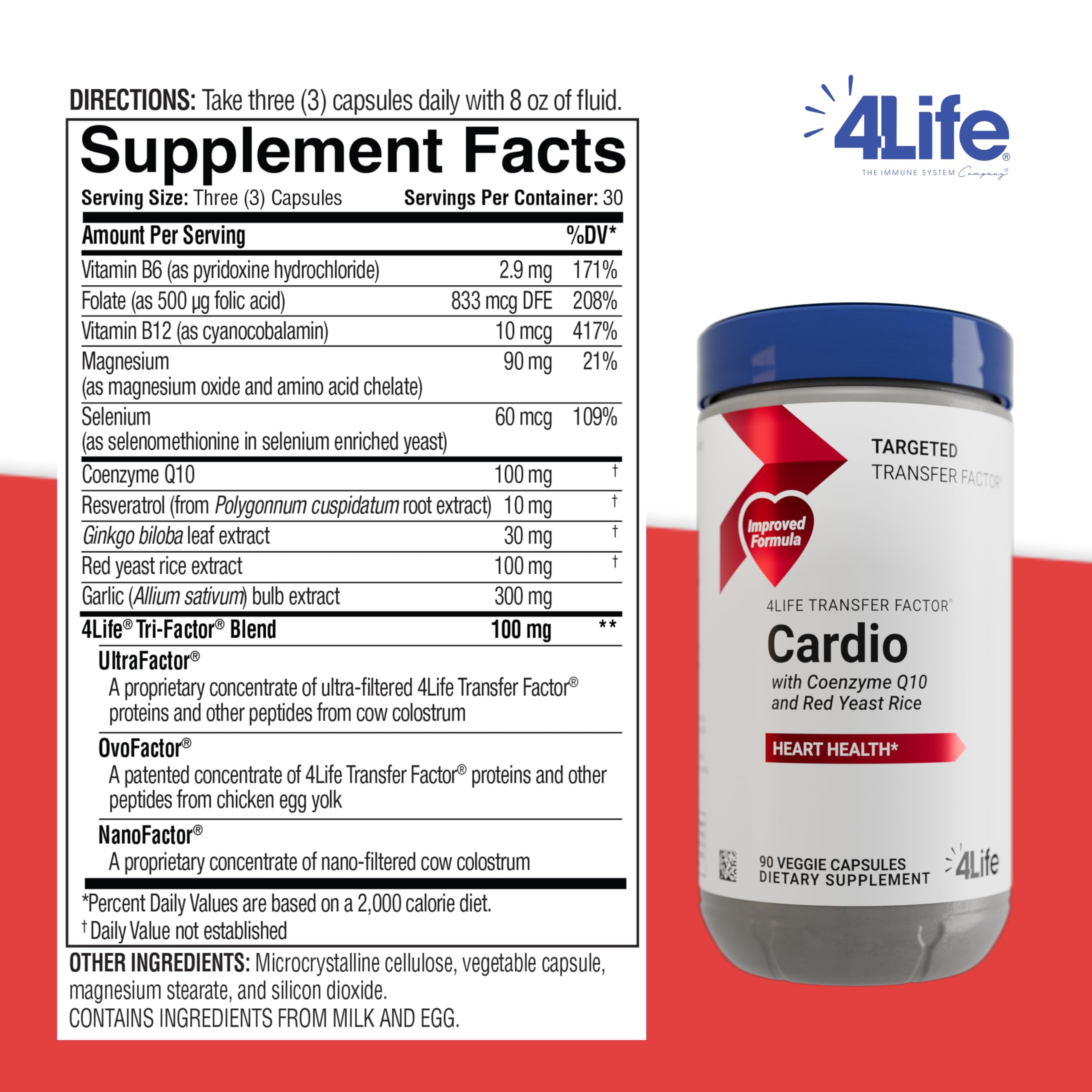 4Life Transfer Factor Cardio - Heart Health Supplement with Ginkgo Biloba, Garlic, Red Yeast Rice & Resveratrol - 90 Capsules for Cardiovascular Support & Blood Circulation - Perfect for Active Adults & Wellness Enthusiasts