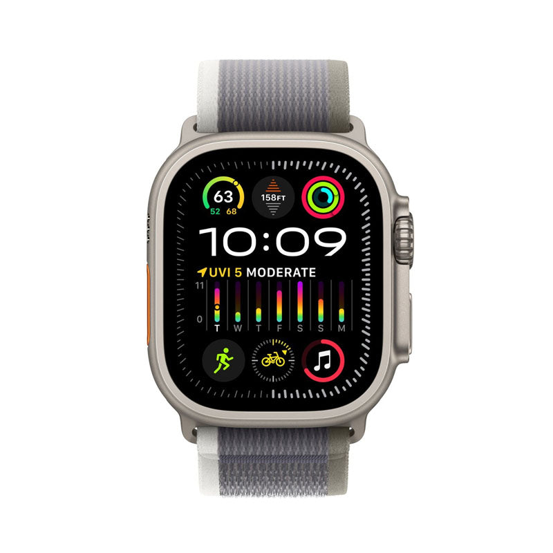 Apple Watch Ultra 2 (GPS + Cellular) 49mm Titanium Case with Green/Gray Trail Loop Band S/M - Perfect for Outdoor Adventures, Fitness Tracking & Daily Wear