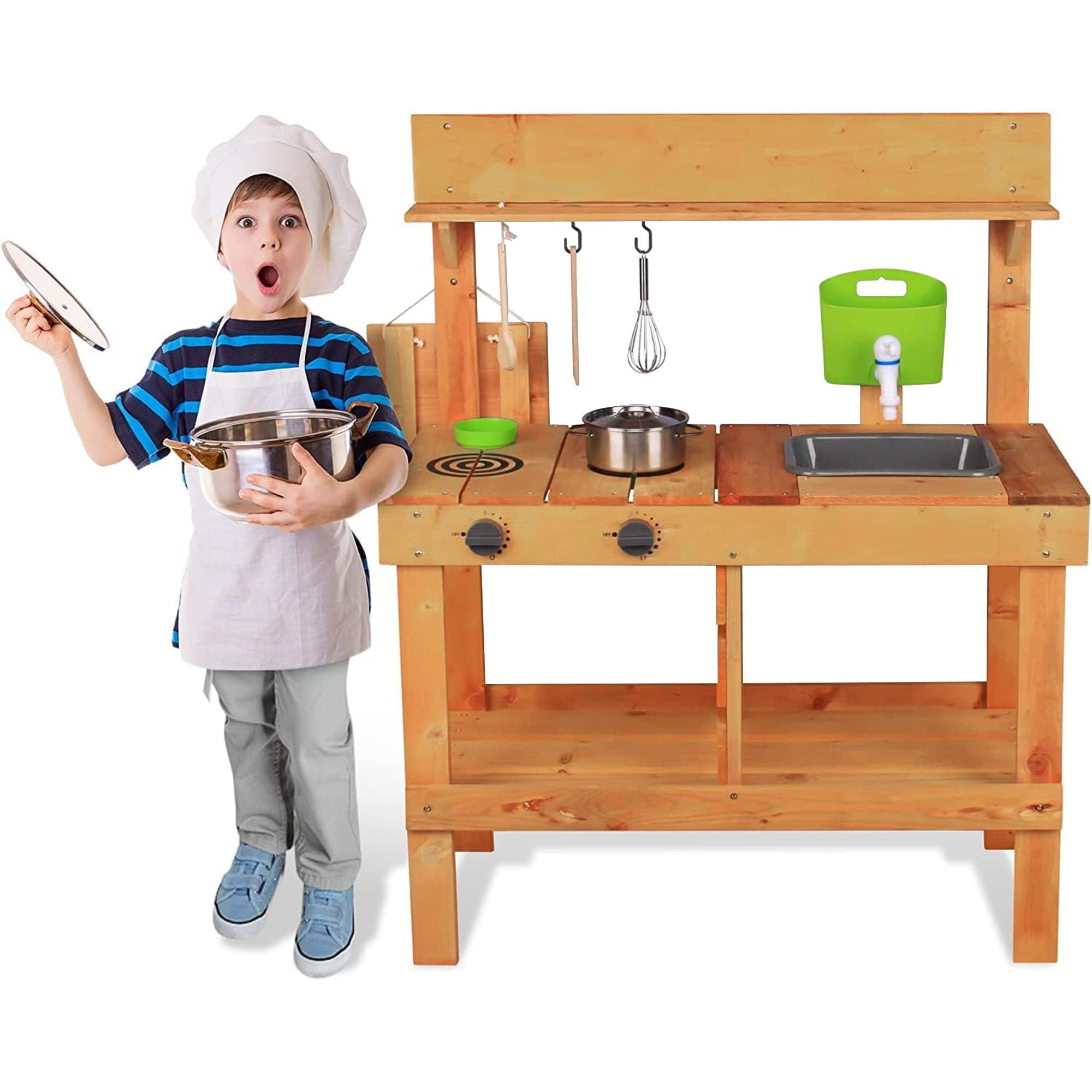 Outdoor Mud Kitchen Playset for Kids - Pretend Play Kitchen with Faucet, Sink & Accessories - Perfect for Garden, Backyard & Outdoor Imaginative Play