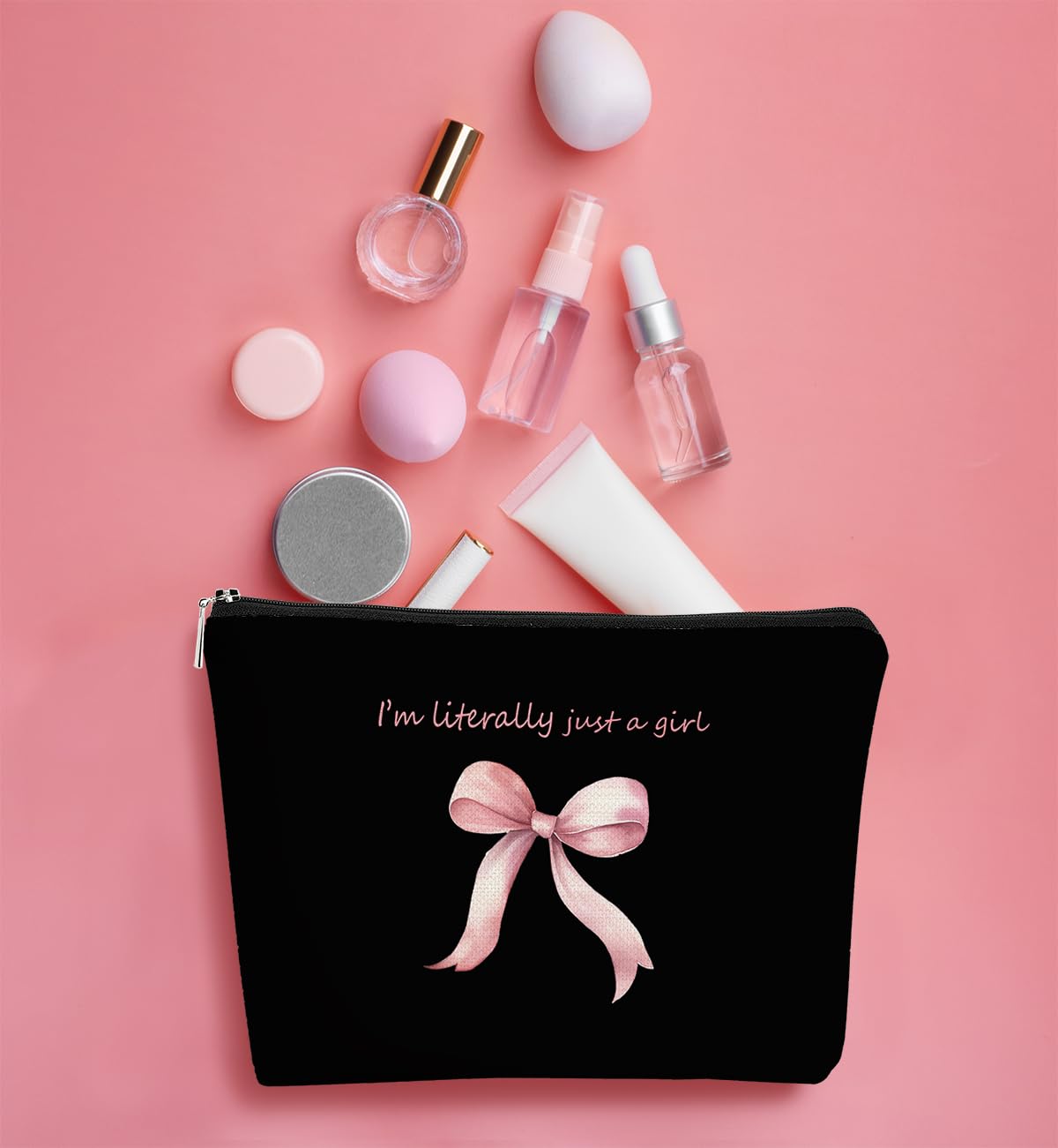Pink Coquette Bow Makeup Bag | Trendy Preppy Cosmetic Pouch for Girls | Cute Aesthetic Makeup Organizer | Perfect Gift for Preppy & Coquette Lovers | Great for Travel, School & Daily Beauty Essentials