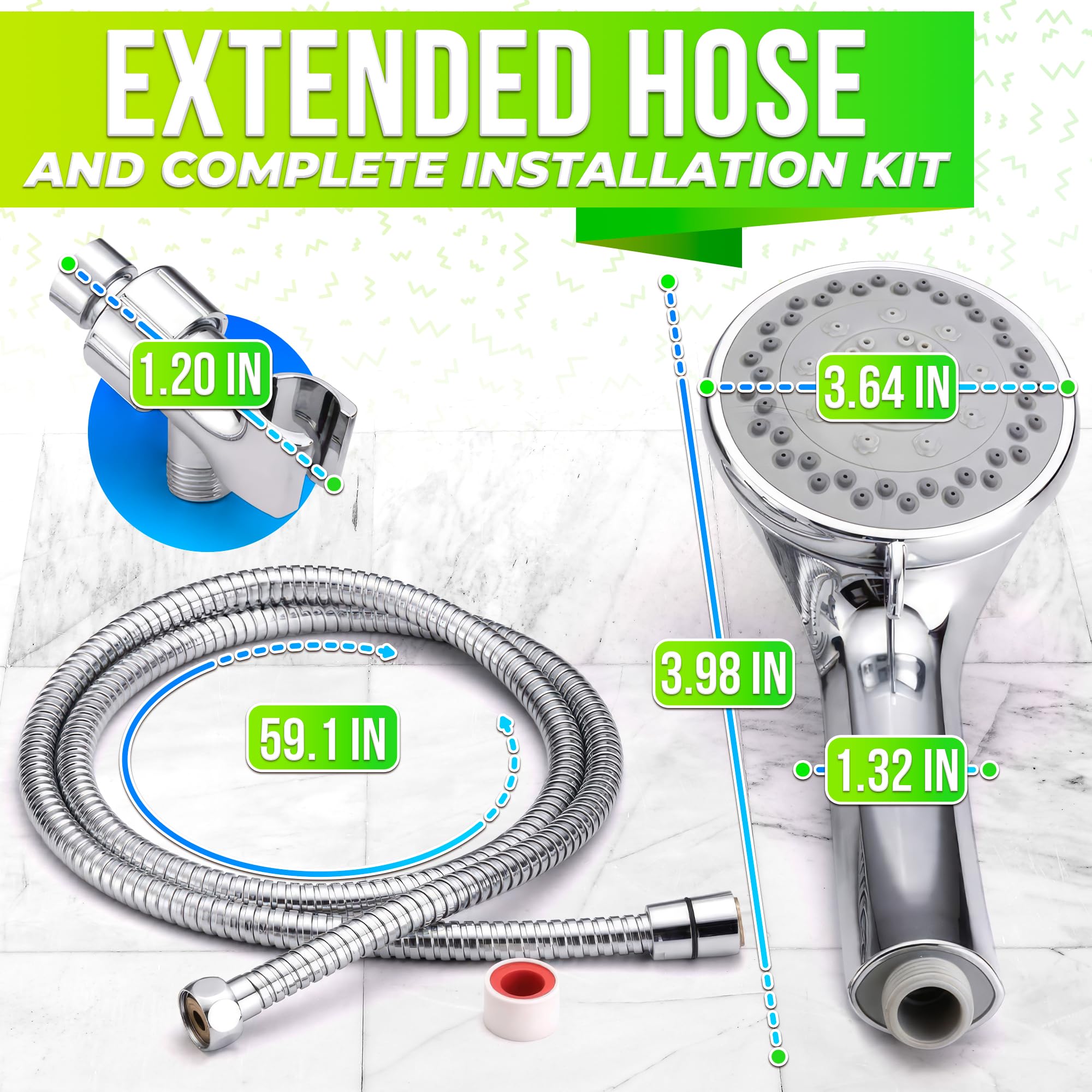 5-Mode Handheld Shower Head with 4.9 Ft Hose - 3.64 Inch Detachable Shower Wand with Sprayer Attachment - Water Saving Showerhead for Bathroom, Spa & Pet Washing