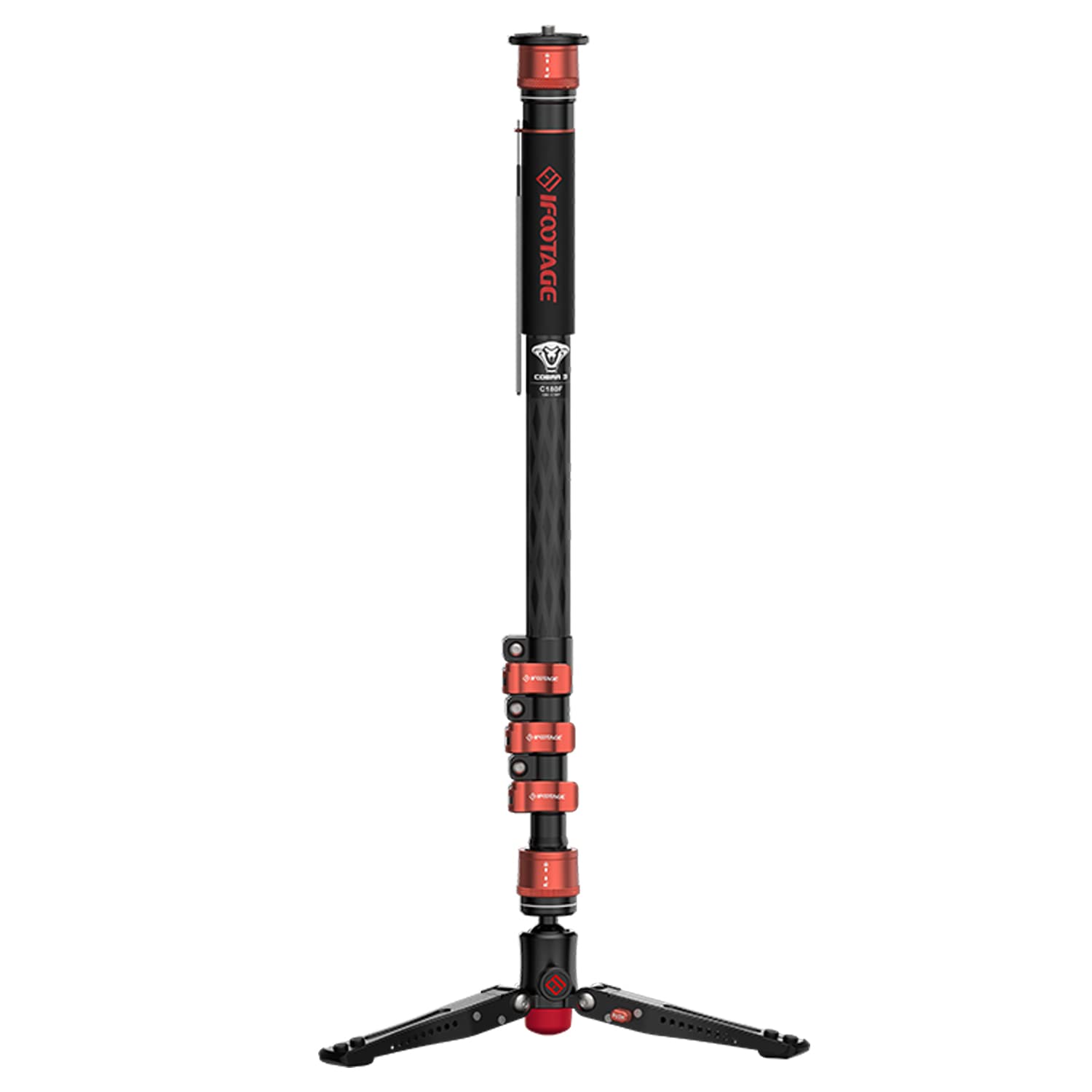 IFOOTAGE Cobra 3 Monopod C180F - Carbon Fiber Camera Monopod with Feet, DSLR Tripod Stand, MiniPod Base, 17.6lbs/8KG Payload, 71inch/180cm Max Height - Perfect for Travel Photography, Vlogging & Outdoor Shooting
