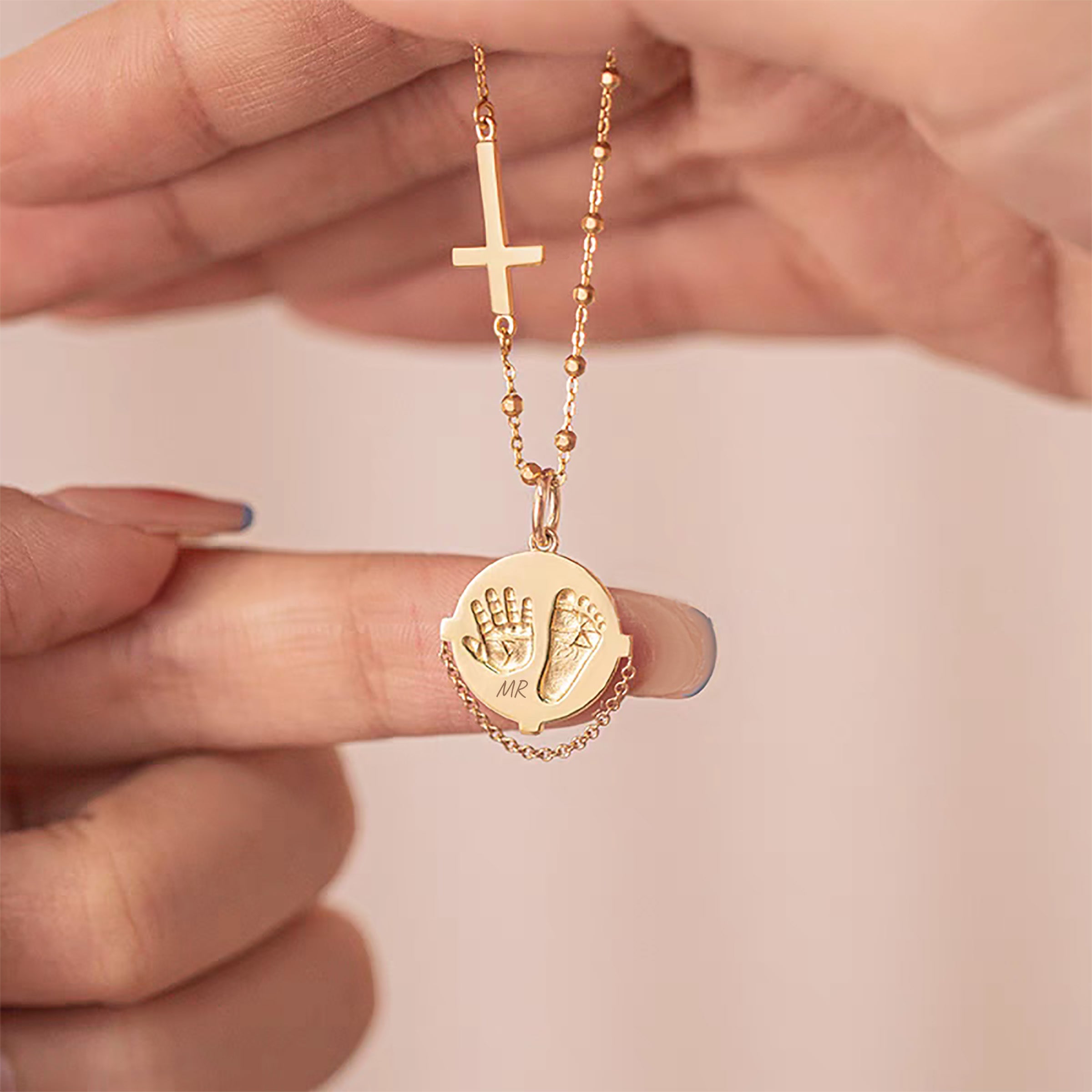 Vintage Cross Tread Solid Gold Footprint Necklace for Women - Elegant Religious Jewelry Gift for Baptism, Confirmation & Everyday Wear