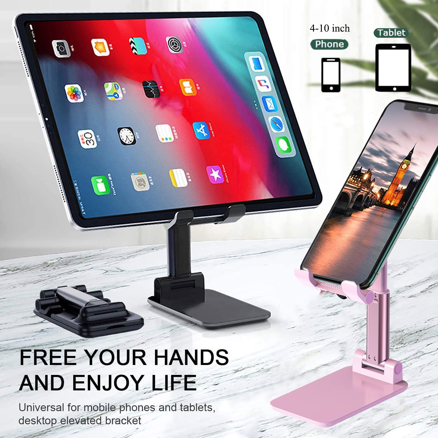 2 Pack Adjustable Phone Stand for Desk - Foldable & Portable Cell Phone Holder for iPhone 14/13/12 & Smartphones - Perfect for Office, Home, Watching Videos & Video Calls
